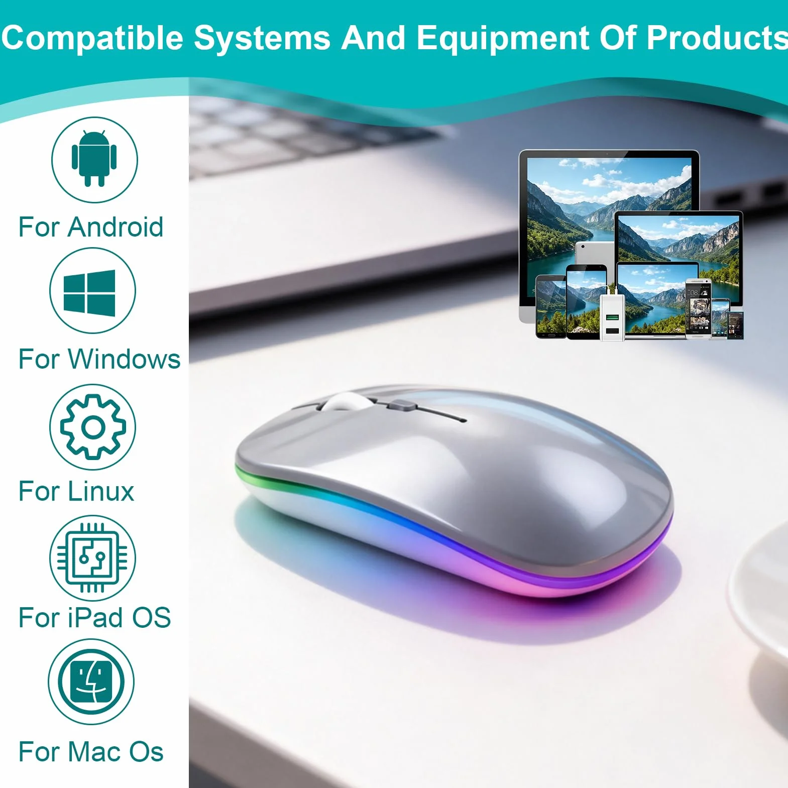 Souris sans Fil Rechargeable Bluetooth 5.1 2.4G 1200 DPI Silencieuse Ultra-Mince Deux Modes pour MacBook