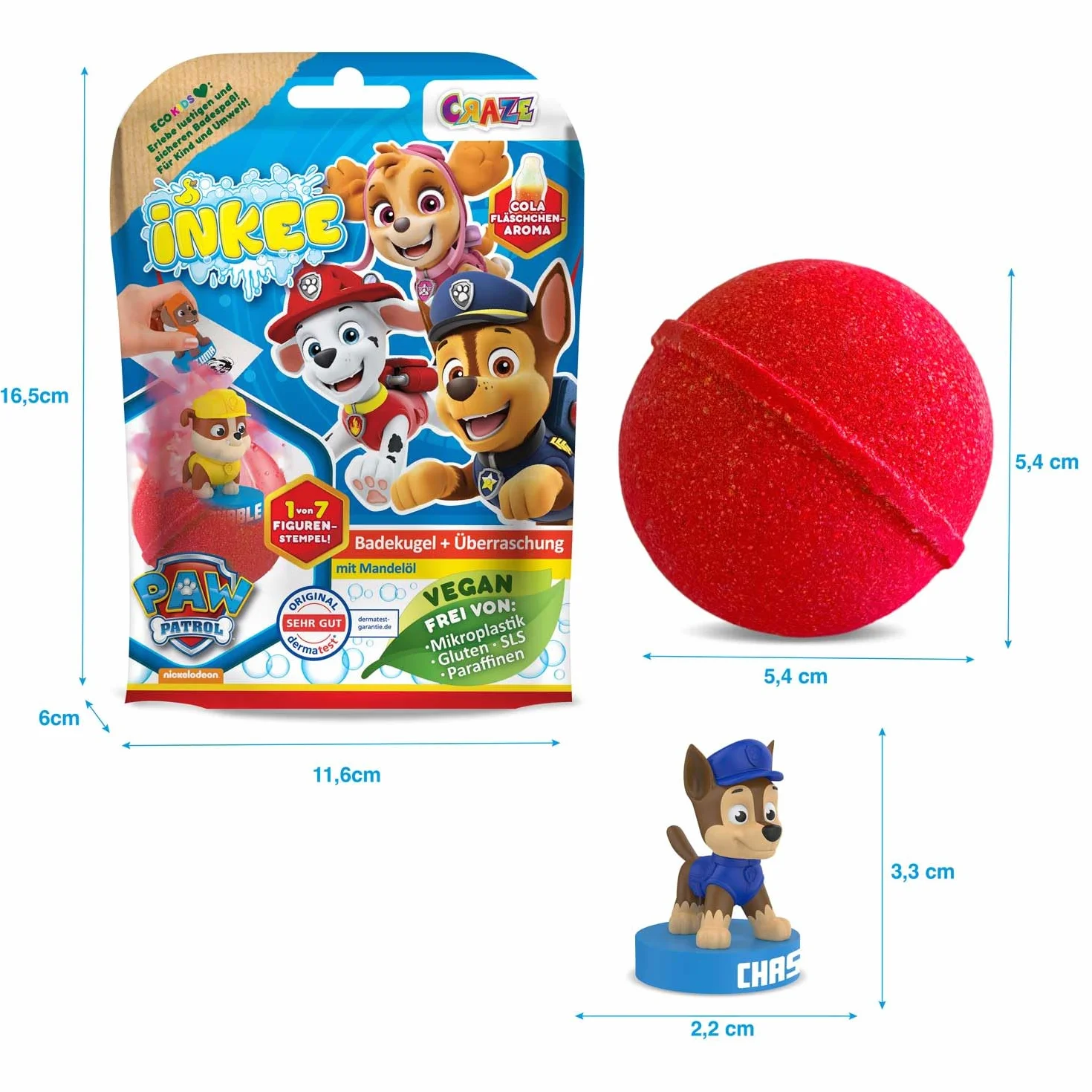 CRAZE INKEE PAT PATROUILLE Bombes de bain enfant 3x Boules de bain avec jouet Cola