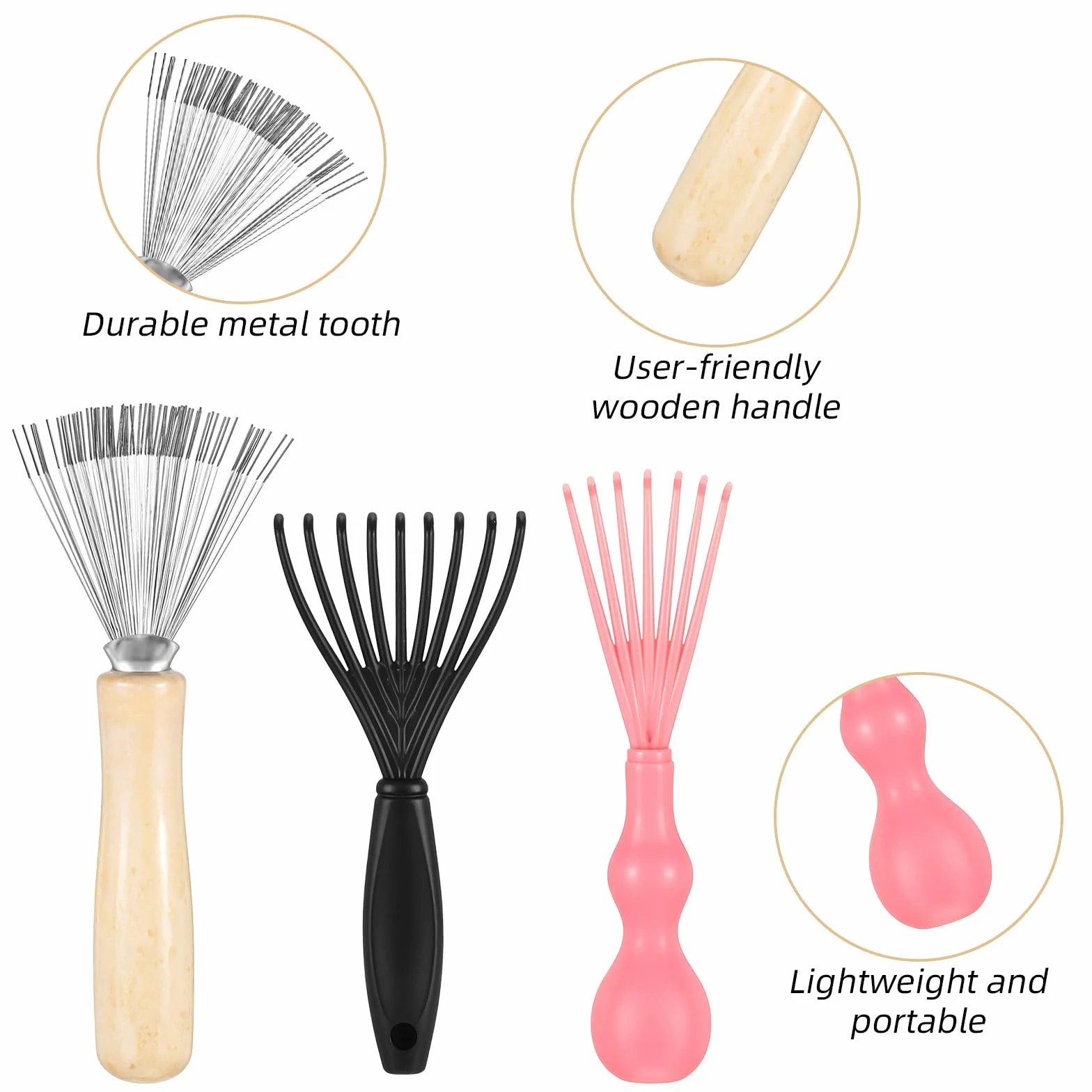 Lot de 3 mini brosses à cheveux - Nettoyeur de brosse à cheveux - Peigne râteau en fil métallique