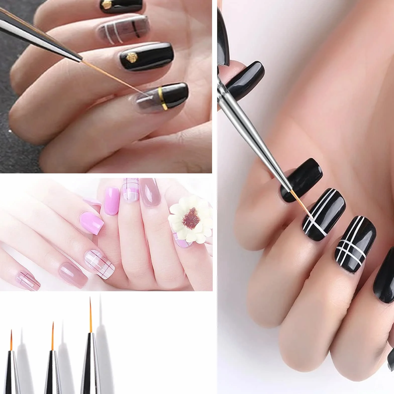 Lot de Pinceau Nail Art 15 pièces, Pinceaux à Ongles, Stylo Dessin, Noir + Violet