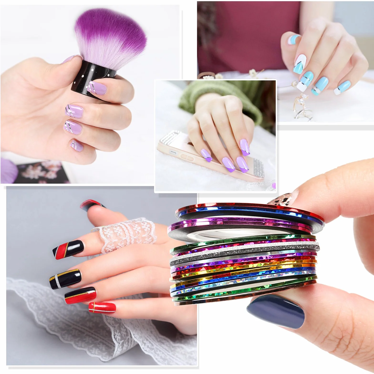 Naler 36 pcs Rouleaux Striping Tape Ligne Nail Art Décoration Autocollant DIY + 20 pcs Gel UV Acrylique Full Cover Faux ongles