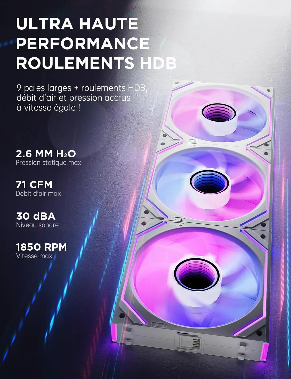AsiaHorse DAWN Pro ARGB Ventilateur PC 120 mm inversé 71 CFM 1850 RPM 4 broches PWM 5V ARGB lot de 3