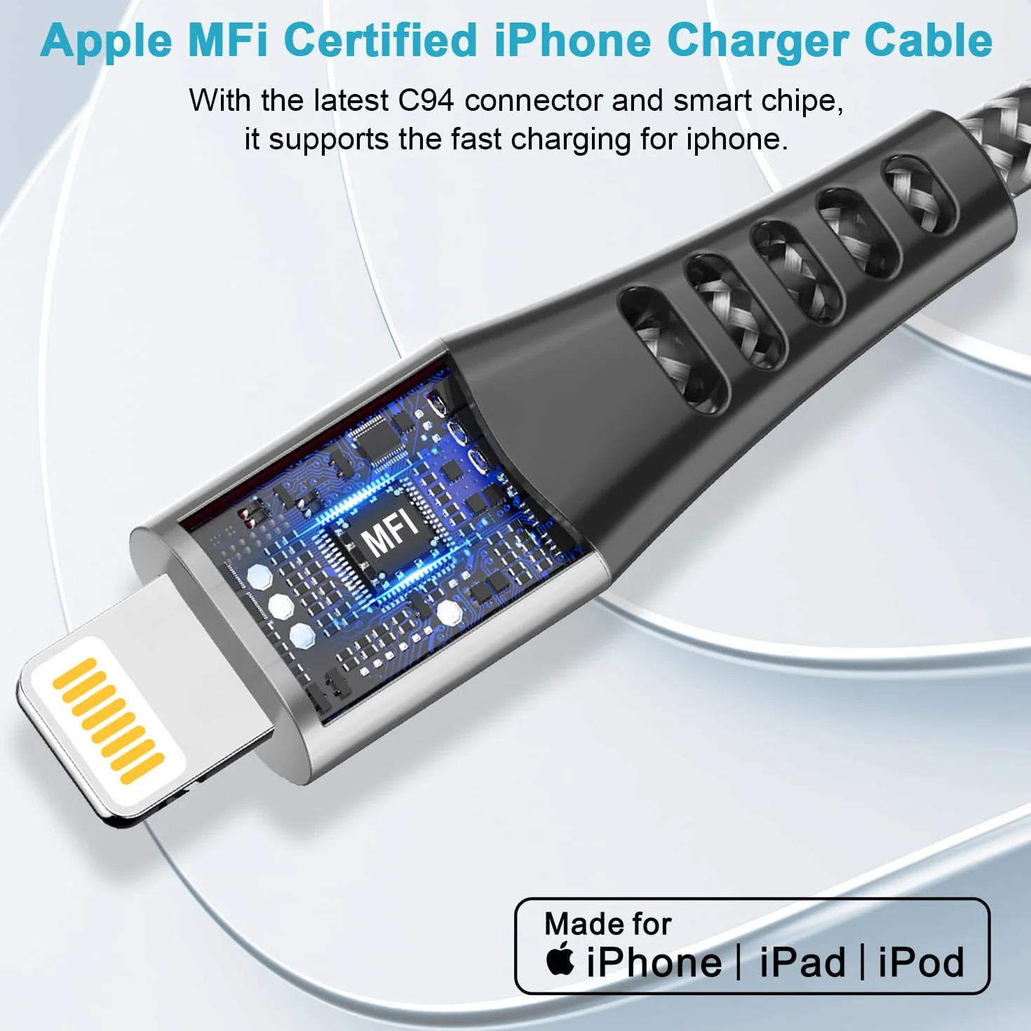 Câble iPhone Court MFi 30cm 2Pack, Câble Lightning USB Charge Rapide Nylon pour iPhone 14/13/12/11/XS MAX/XR/8/7/6/SE