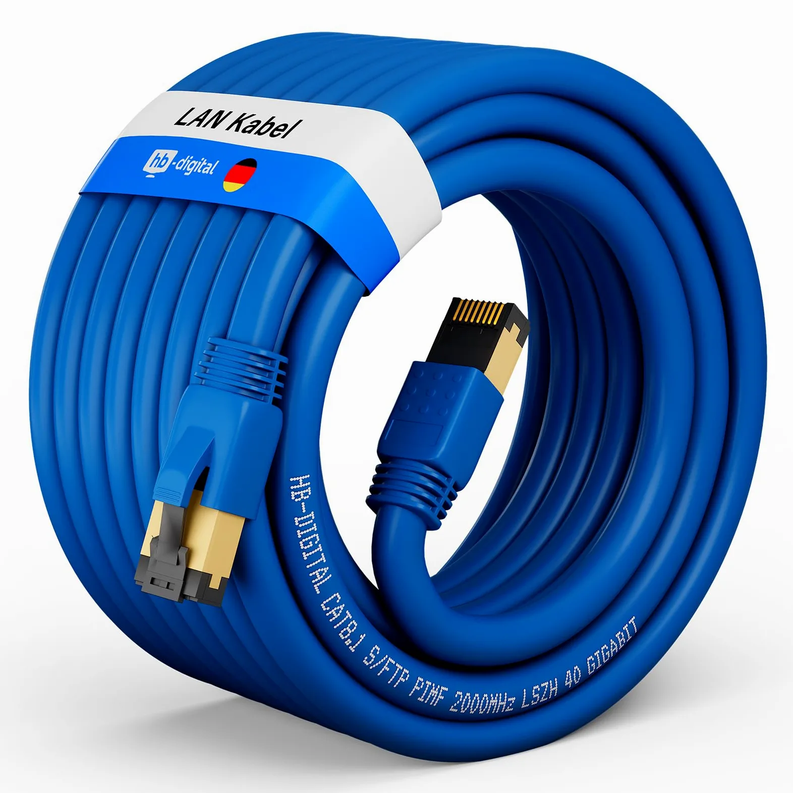 HB-DIGITAL 20m Câble RJ45 CAT 8 Cordon de brassage - Certifié GHMT - Cable Réseau Blindé AWG 24 S/FTP LSZH 40Gbps 2000MHz cuivre pur avec connecteurs dorés pour Switch PC TV Console de Jeux - Bleu