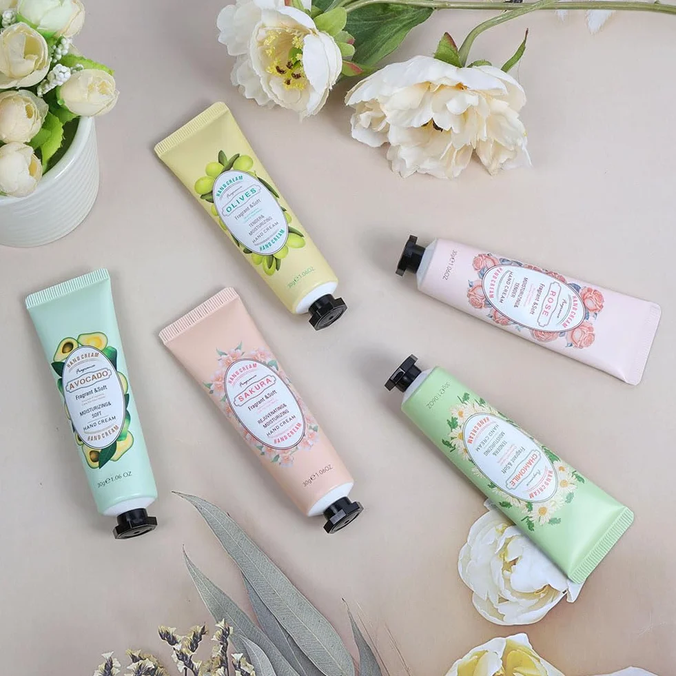 LOPHE Mini Crèmes pour les Mains 5 Pcs Ensemble Crème Hydratante Réparatrice Mains et Pieds Secs