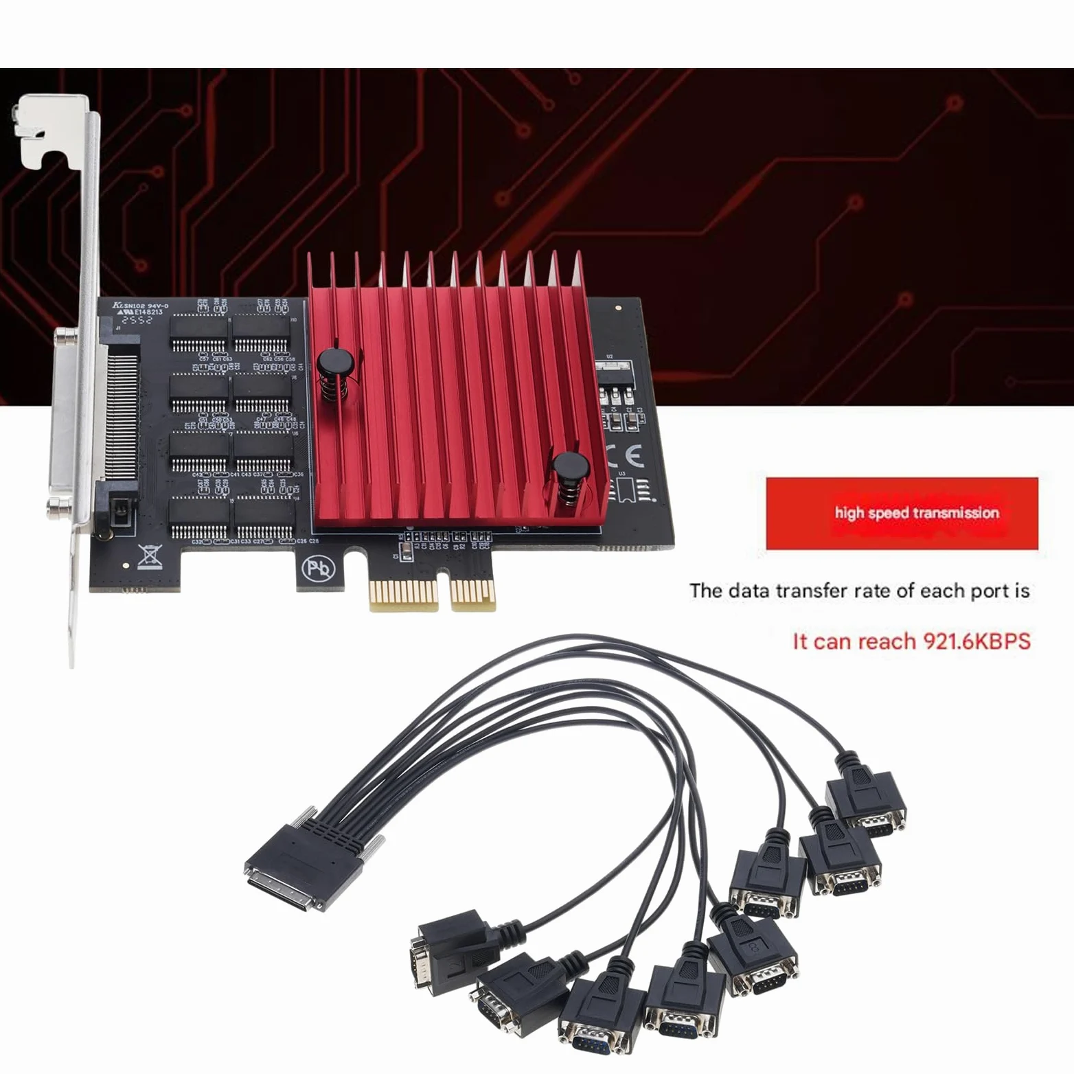 COOLHOOD Adaptateur d'extension PCIE vers 8 ports RS232 pour ordinateur