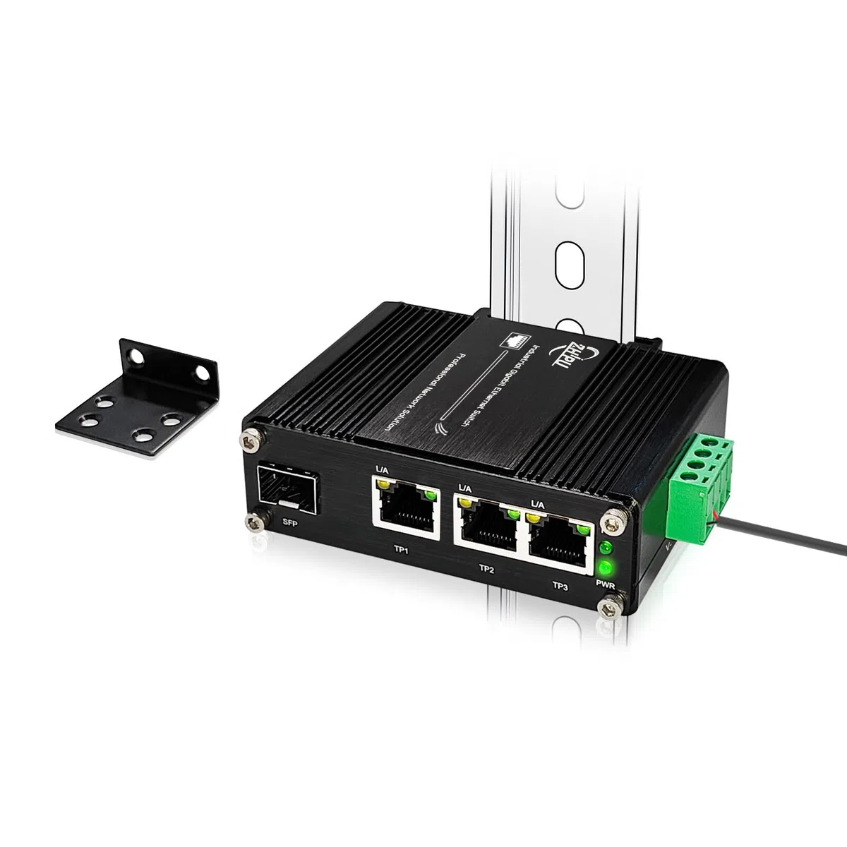 Mini commutateur Ethernet Gigabit industriel à 3 ports, avec RJ45 10/100/1000 Mbps, 1 port SFP, convertisseur de média à fibre optique sur rail DIN, IP40, -40 ℃ ~ 75 ℃