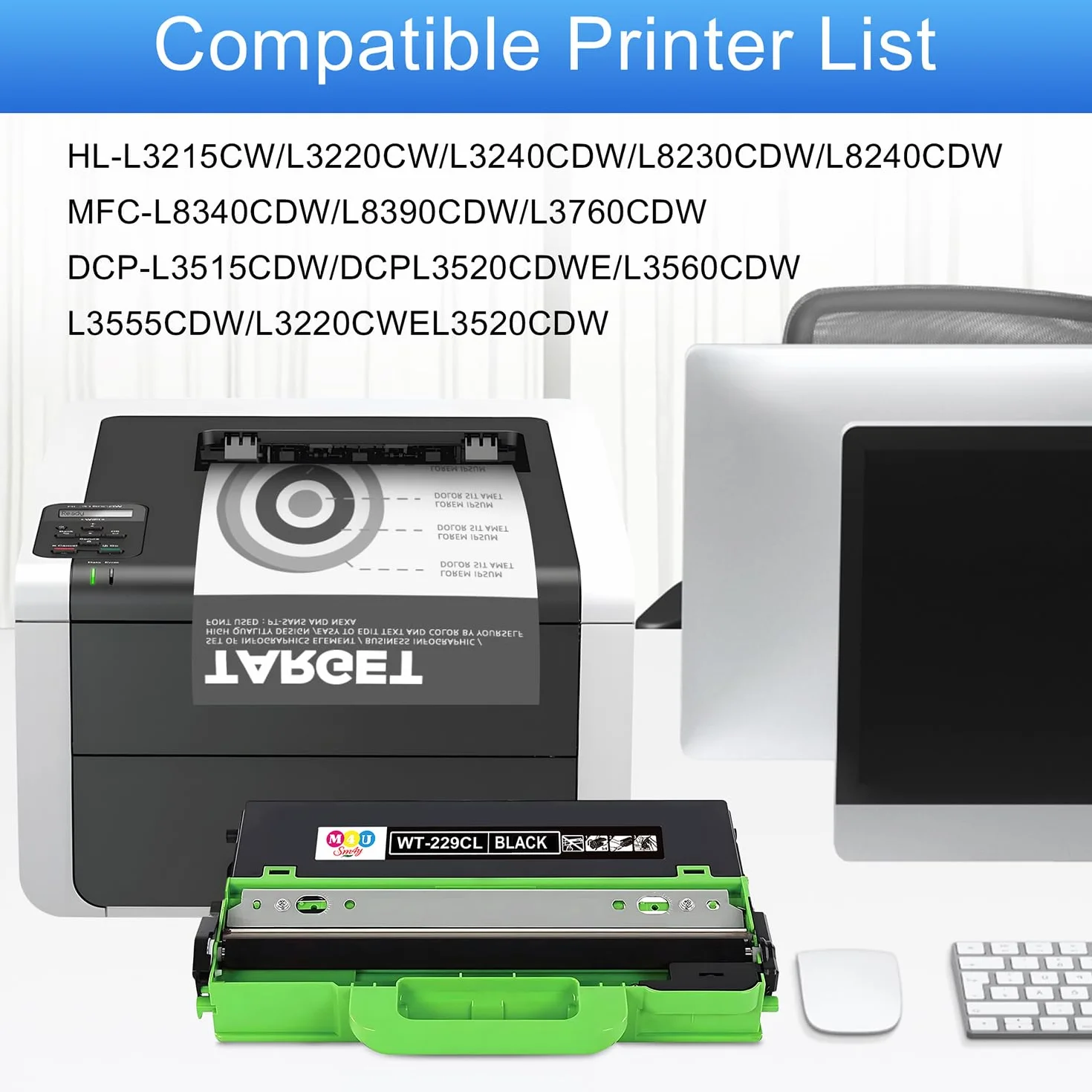 Bac de récupération de toner usagé Compatible WT229CL WT-229CL pour Brother HL-L3215CW/L3220CW/L3240CDW/L8230CDW/L8240CDW (1 Paquet)