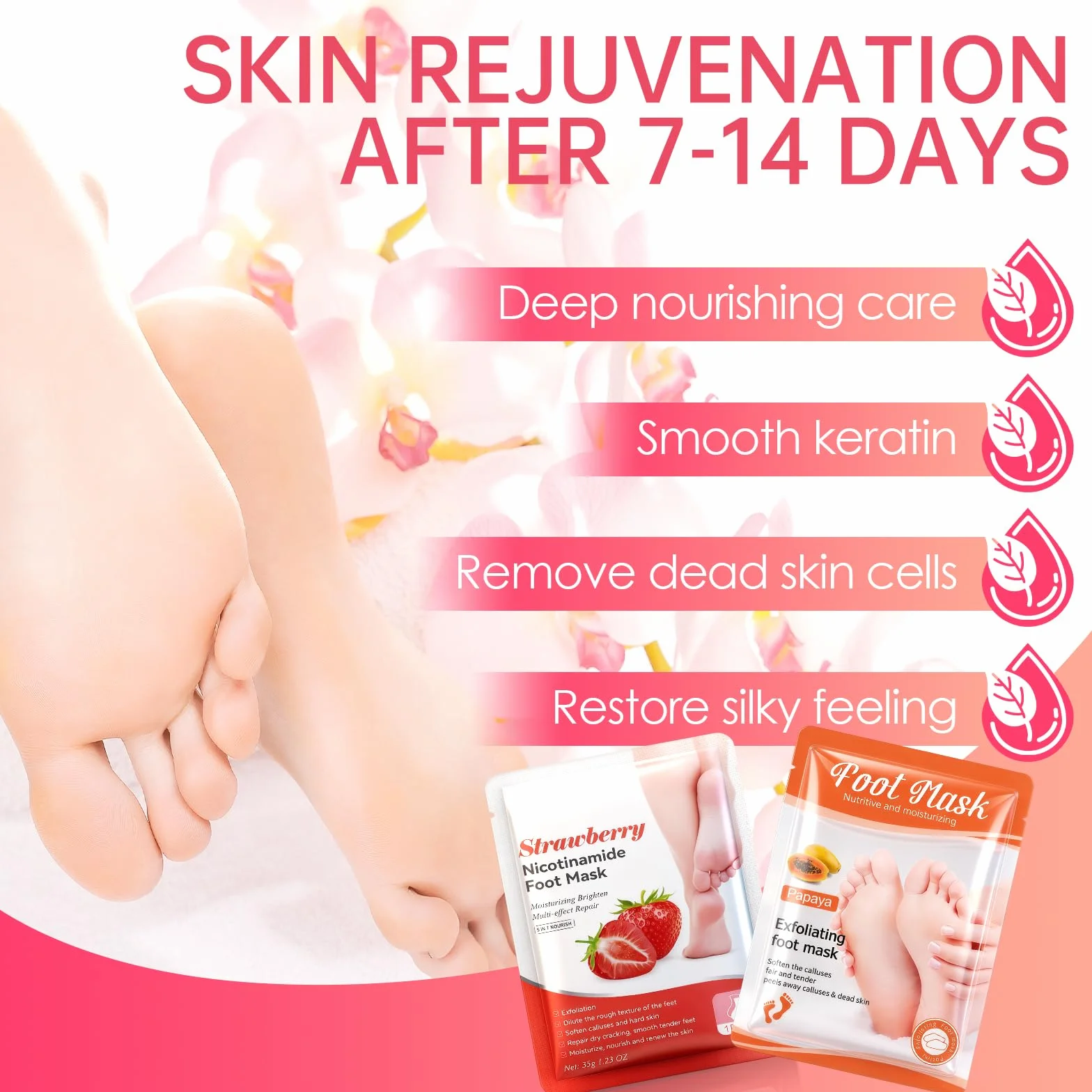 Masque Pied Exfoliant 2 Paires, Chaussette Exfoliante Pieds Secs, Hydratation Profonde