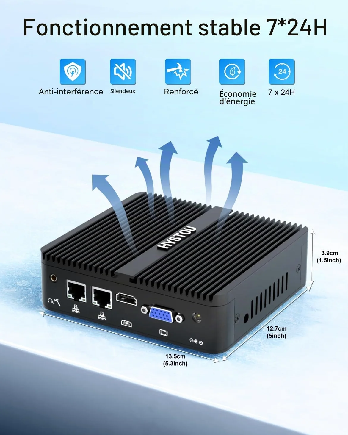 HYSTOU Mini PC Fanless Industriel 8Go de RAM 128Go SSD J5005 Fanless Mini PC per Industrial