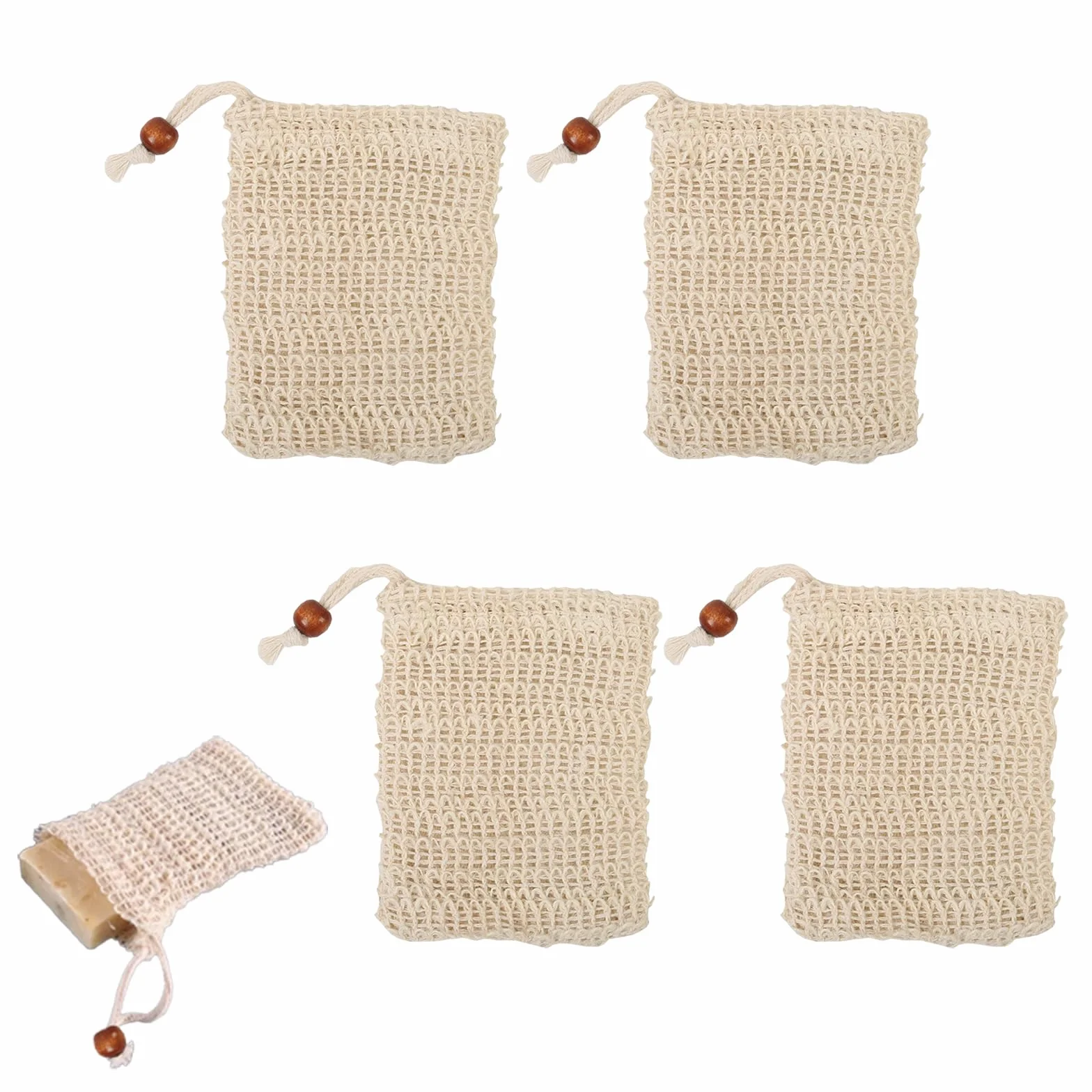 Lot de 4 sacs à savon solides extra grands avec étiquettes colorées pour shampooing solide, douche et voyage