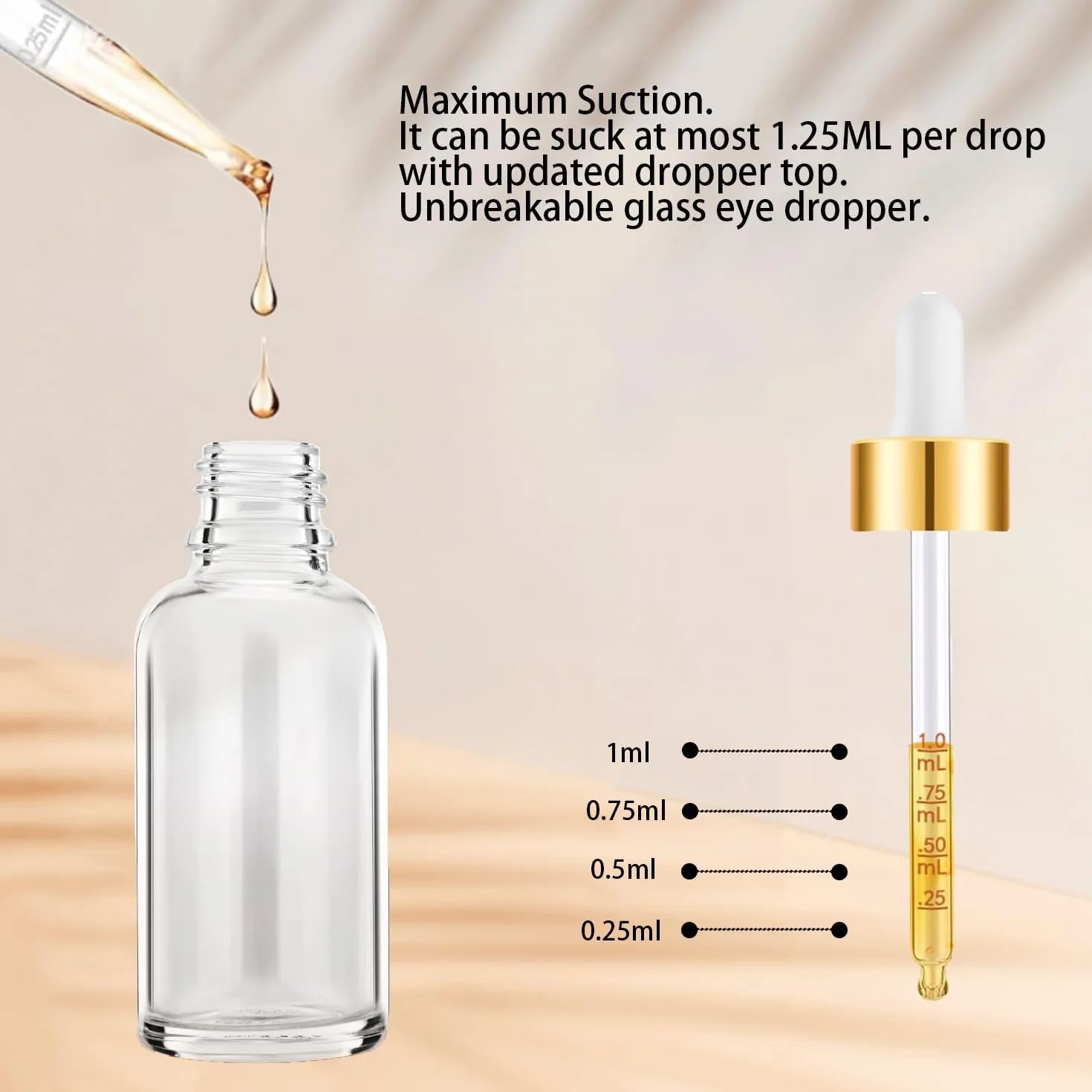 Flacons Compte-Gouttes en Verre Transparent 50 ml avec Pipette Doseuse, Lot de 20