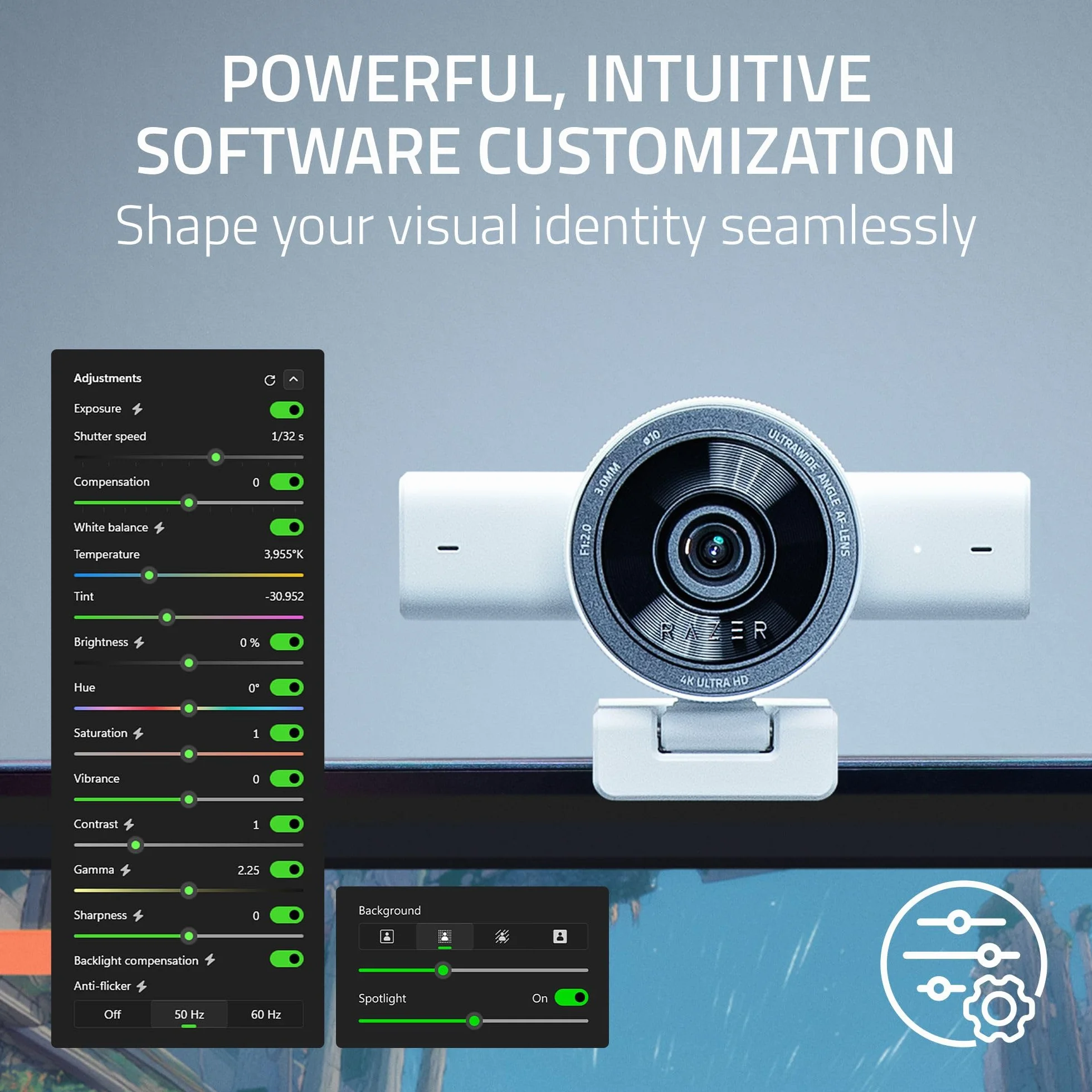 Razer Webcam de Streaming Kiyo V2 : 4K 30 FPS, 1080p 60 FPS - Cadrage Automatique alimenté par l'IA - Microphone intégré - Objectif d'angle Ultra Large - Protection de la Vie privée - Fonctionne avec