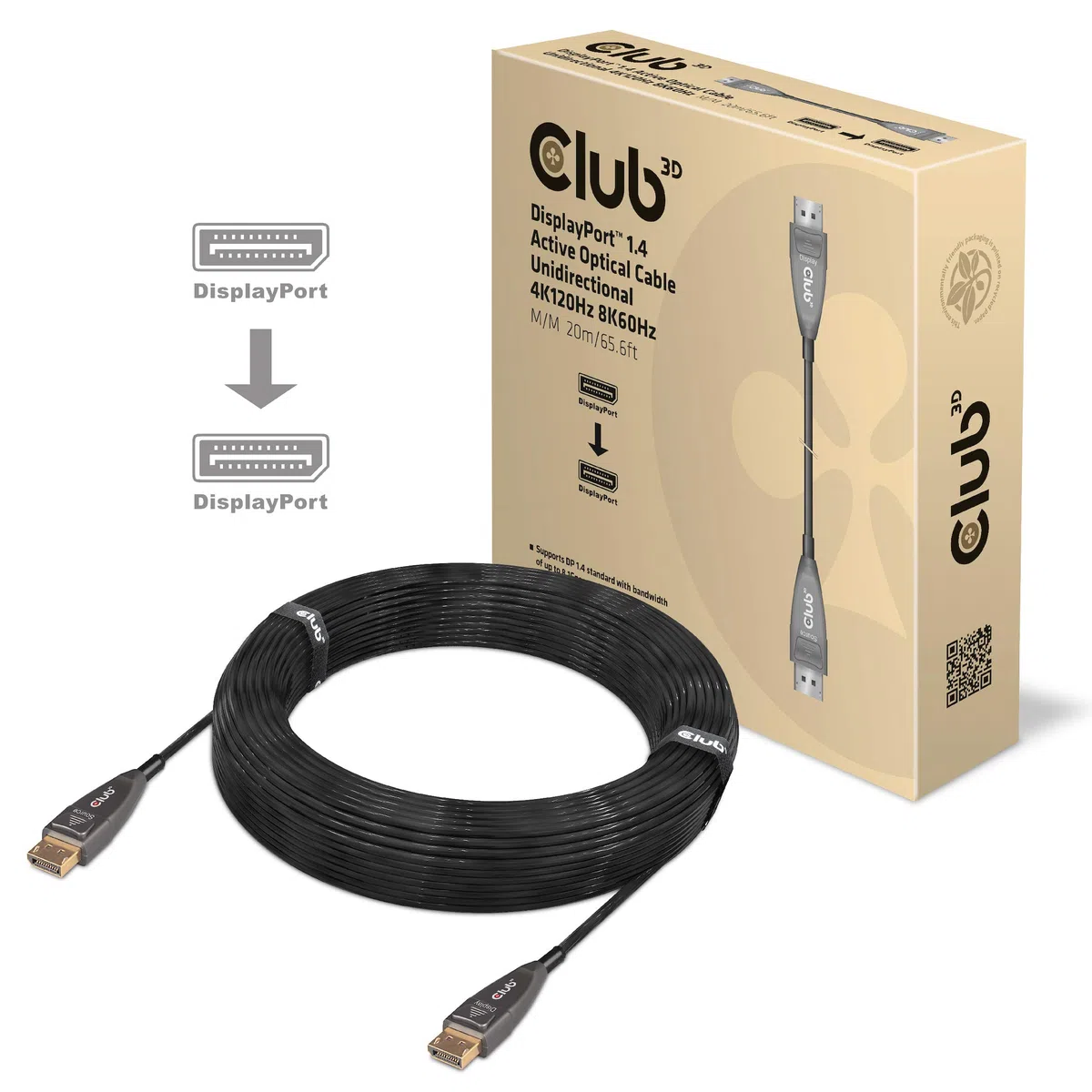 CLUB 3D DISPLAYPORT CABLE 1.4 AKTIV OPTICO 20M 4K120HZ ST/ST RETAIL