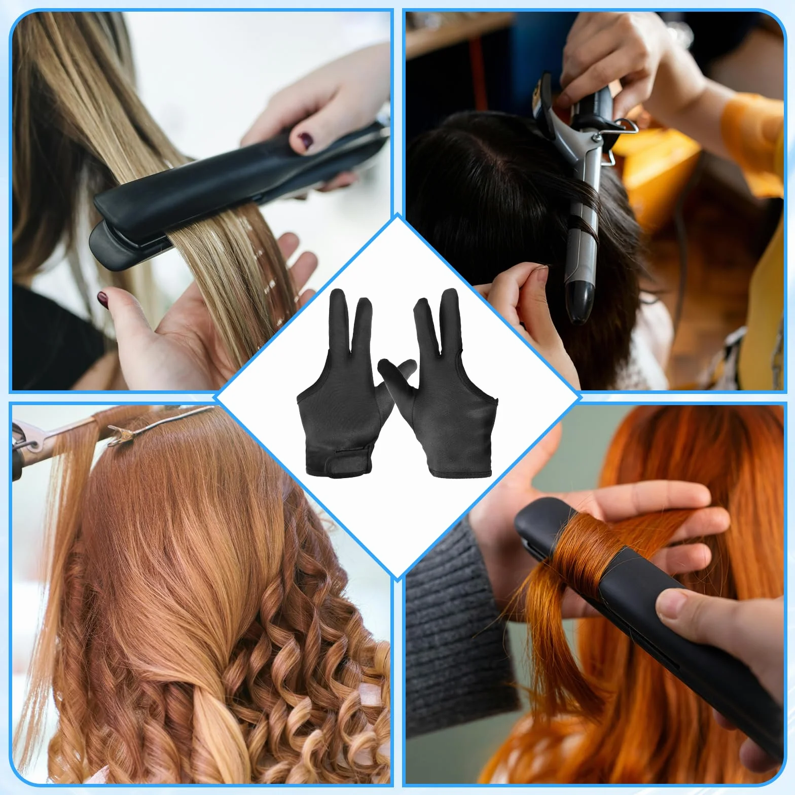 Giantree Lot de 2 gants résistants à la chaleur pour coiffure, fer à friser professionnel à trois doigts