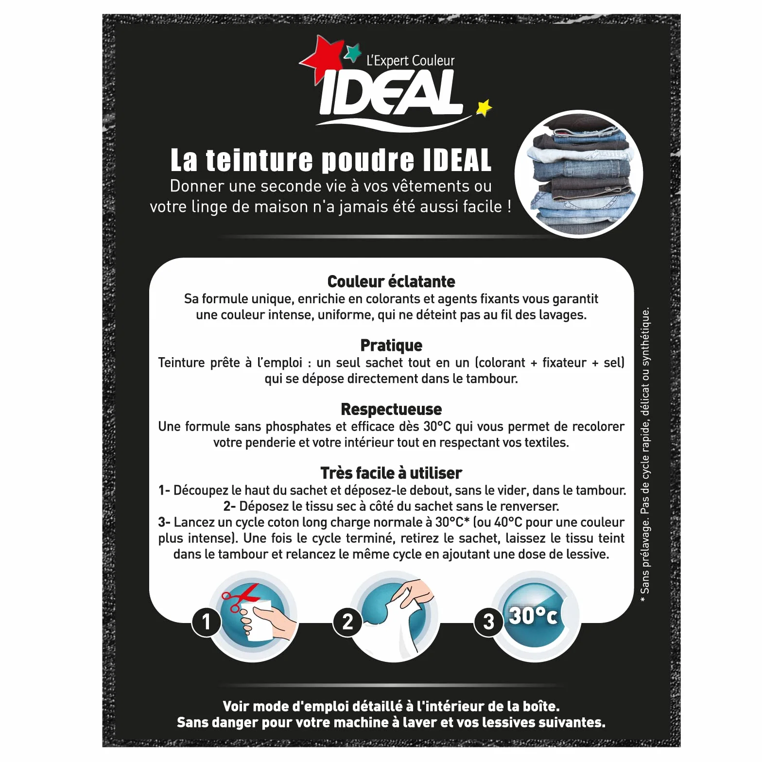 Ideal Teinture Textile Tout en un 350 g Jean Noir