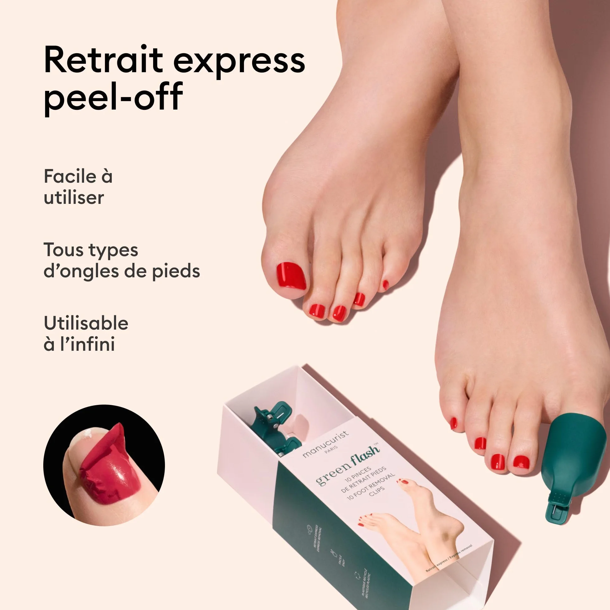 Manucurist 10 Pinces de Retrait Pieds Accessoire Retirer Vernis Semi Permanent Réutilisables