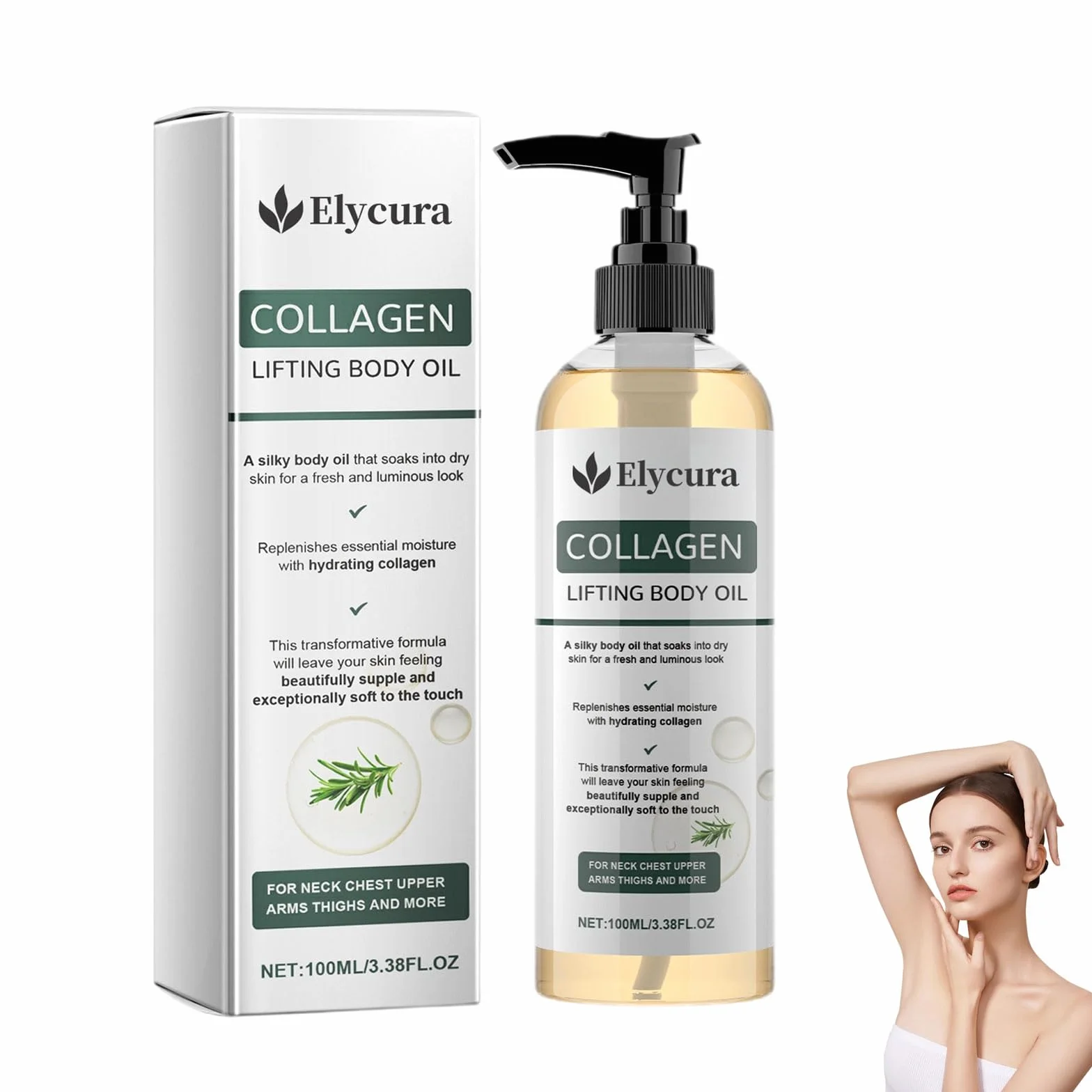 Elycura Collagène Oil 2026 Huile Corporelle Raffermissante pour Cicatrices, Rides et Vergetures, 3,38 Oz