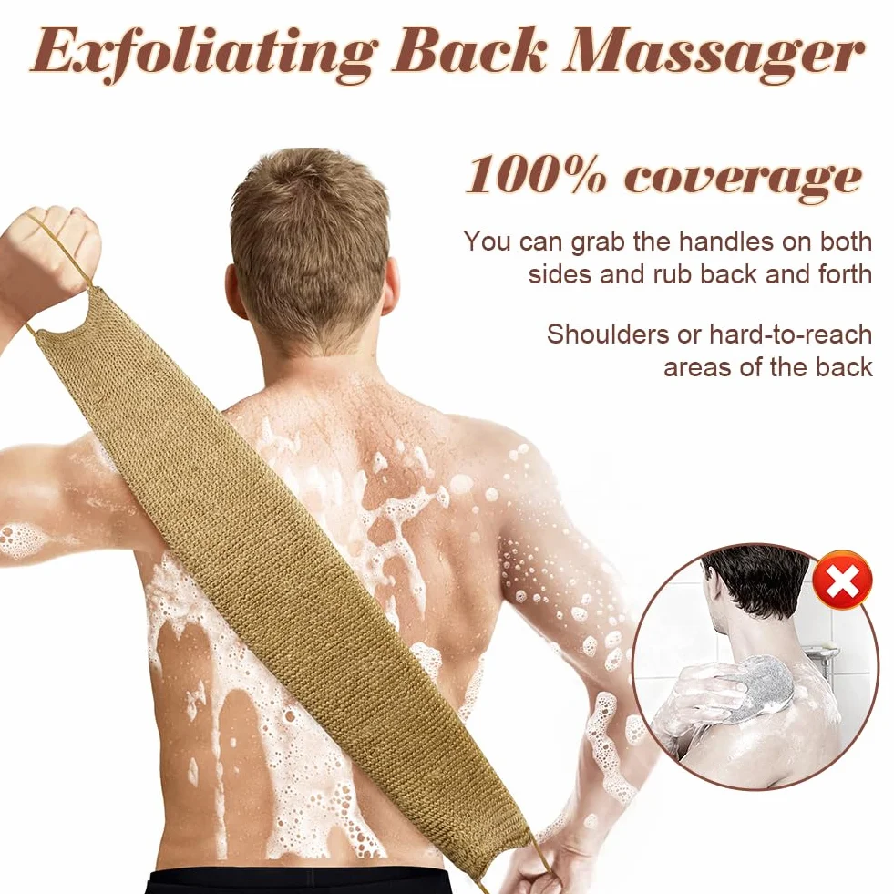 Ensemble de Gommage Dorsal en Jute avec Gants Exfoliants, Serviette Extra Longue et Sangle Naturelle