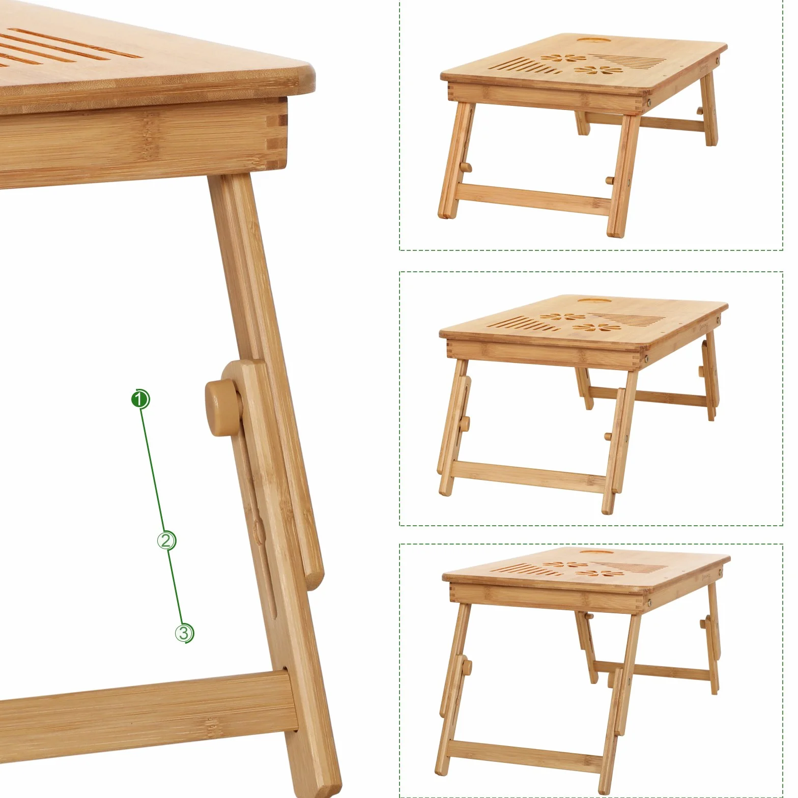 SONGMICS Table de lit pliable en bambou pour PC portable 55 x 35 x 29 cm
