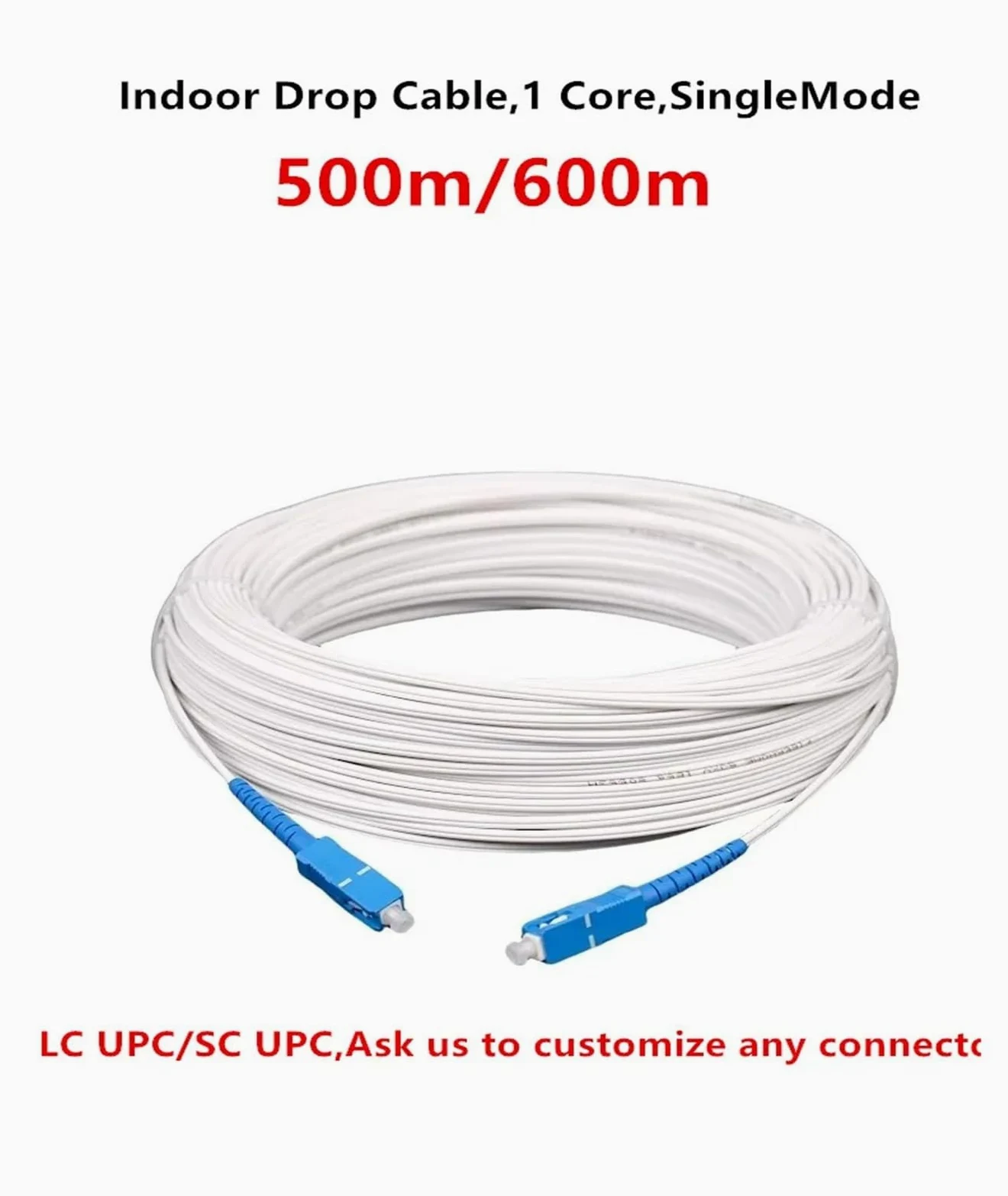 Câble Fibre Optique d'intérieur monomode, 1 Noyau SC/UPC vers Cavalier LC/UPC, GJXH-1B6(Black,SC UPC 600m)