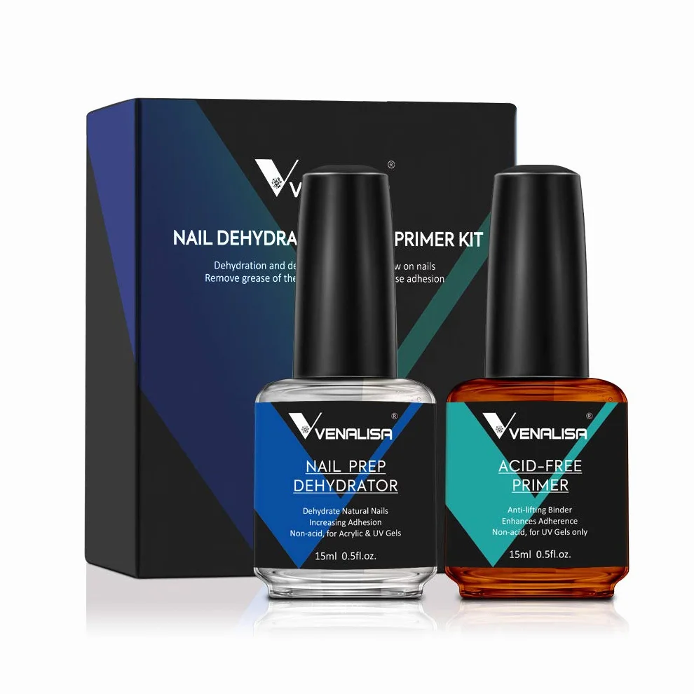 VENALISA Primer Déshydrateur Ongle 15ml*2pcs Set Vernis Semi Permanent UV Poudre Acrylique Nail Prep Manucure