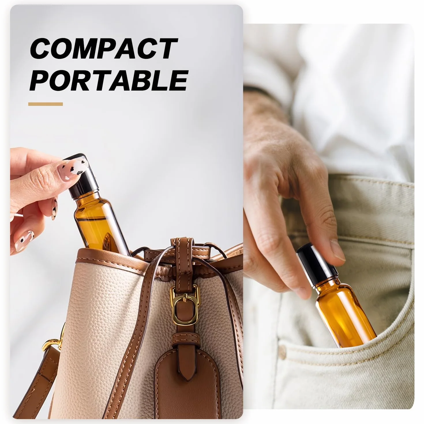 Rechargeable Parfum Roll-On Flacon Verre 20ml avec Bille en Acier Inoxydable et Capuchon Noir