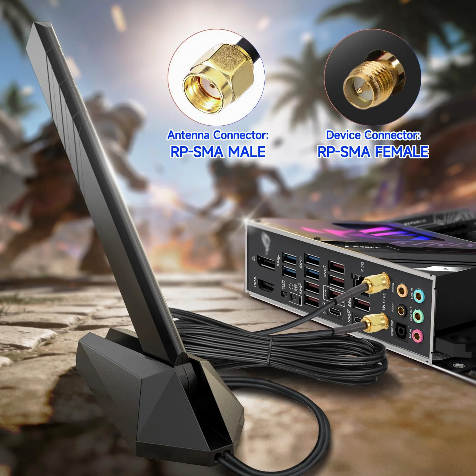 Eightwood Antenne WiFi 7 2,4 GHz 5 GHz 6 GHz WLAN 6E Antenne Tri-Bande WiFi Base magnétique avec câble d'extension de 2 m pour Bluetooth PC Carte mère WLAN Cartes PCI Carte WiFi Routeur