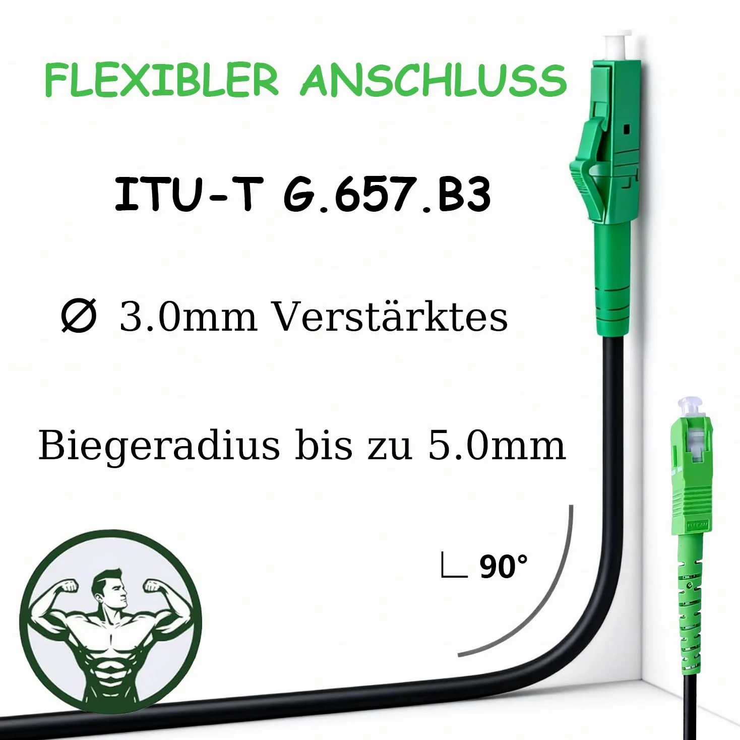Câble de fibre optique monomode SC/APC vers LC/APC 150 m 3,0 mm G657B3 OS2 Simplex, LSZH, noir, faible amortissement, câble de raccordement FTTH pour routeur et ONT, 150 mètres