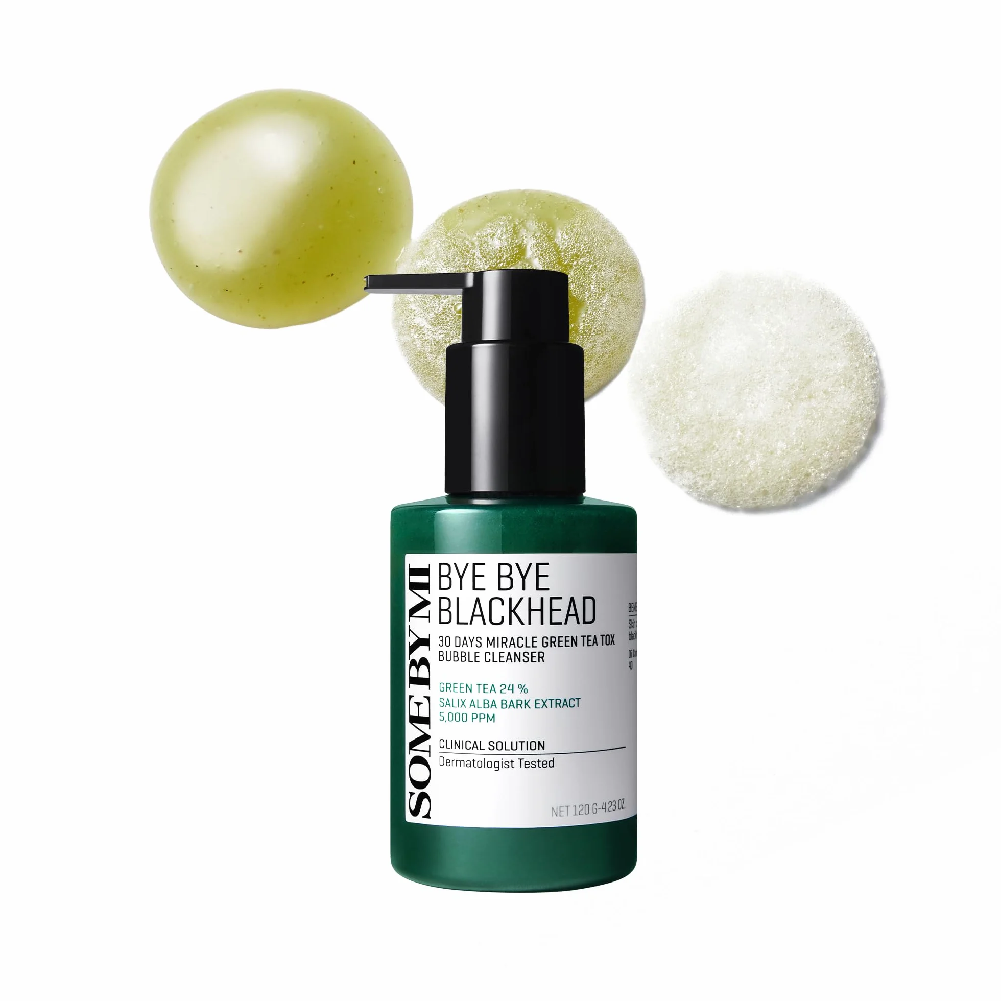 SOME BY MI Bye Bye Blackhead 30 Days Miracle Green Tea Bubble Cleanser 120g Nettoyant visage moussant au thé vert Réduit points noirs affine pores