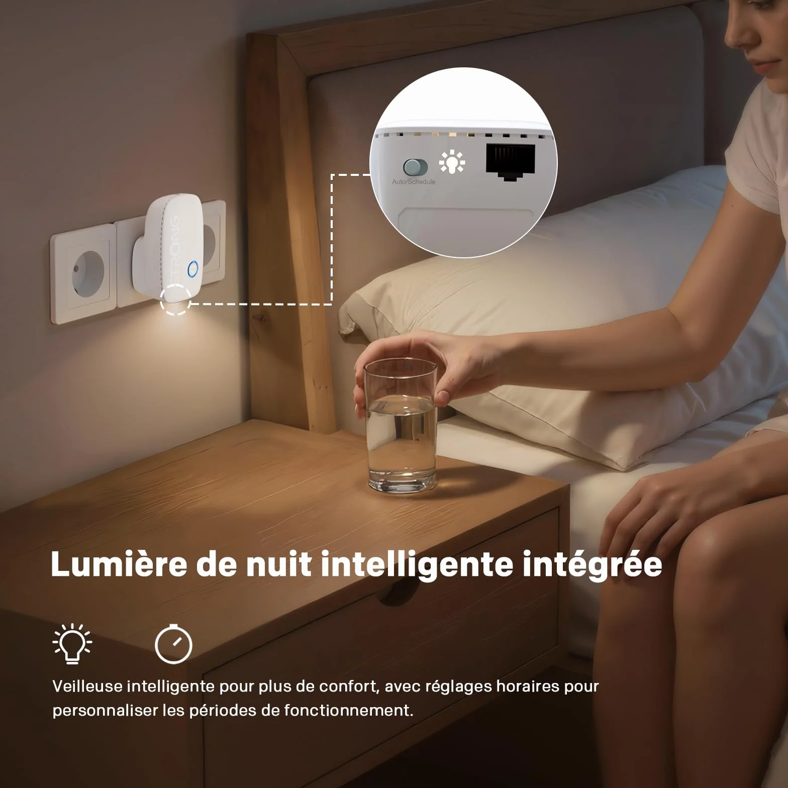 Répéteur WiFi AC1200 pour Prise Murale, Amplificateur WiFi Dual Band avec WPS et Port LAN