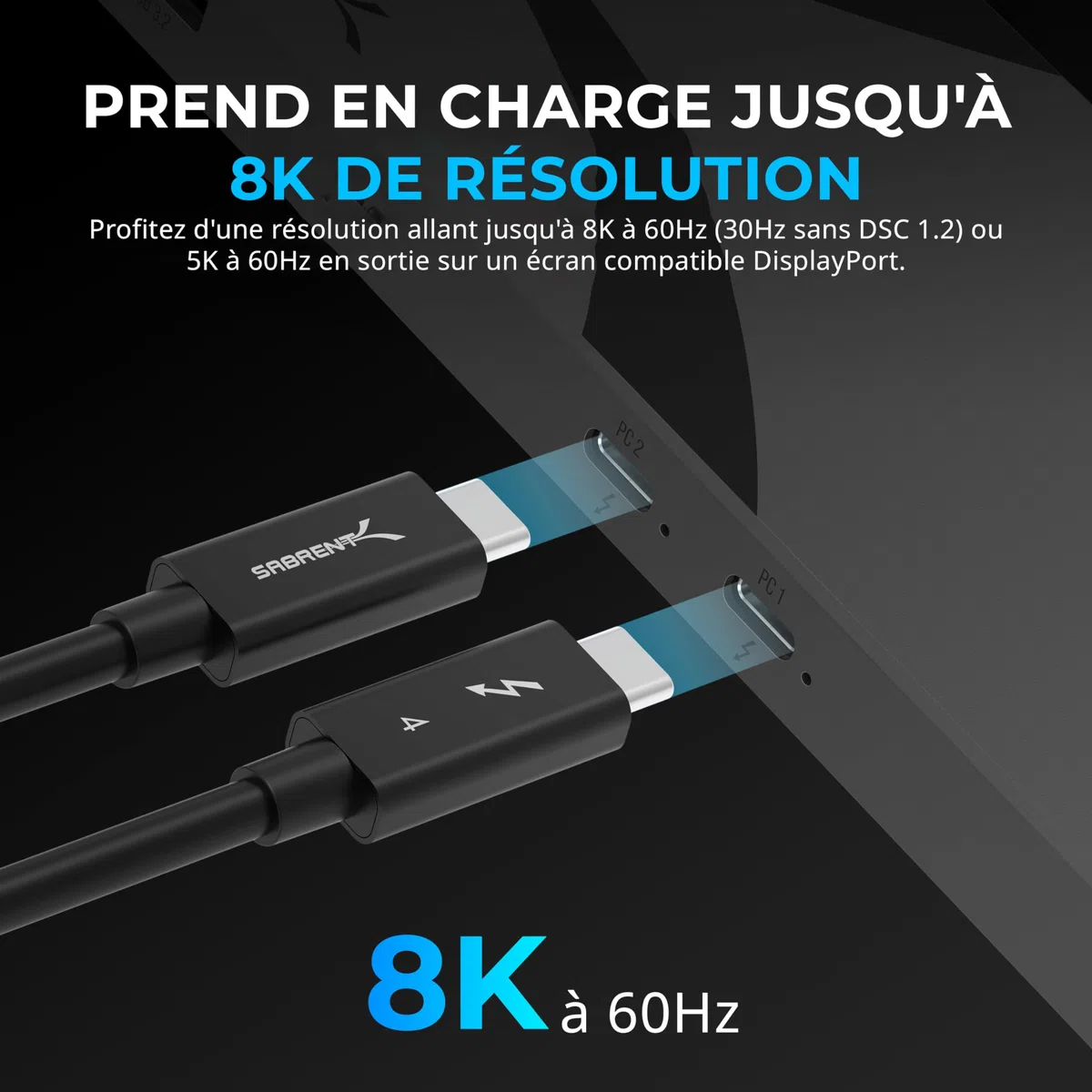 SABRENT Commutateur KVM Thunderbolt4, partage de périphériques avec 3 ports TB4 40 Gbit/s, 2 de charge USB-C 60W(PD 3.0)| 4 ports USB-A 3.2x2 10 Gbit/s| Résolution 4K@144 Hz/8K@60 Hz DSC (SB-TB4K)