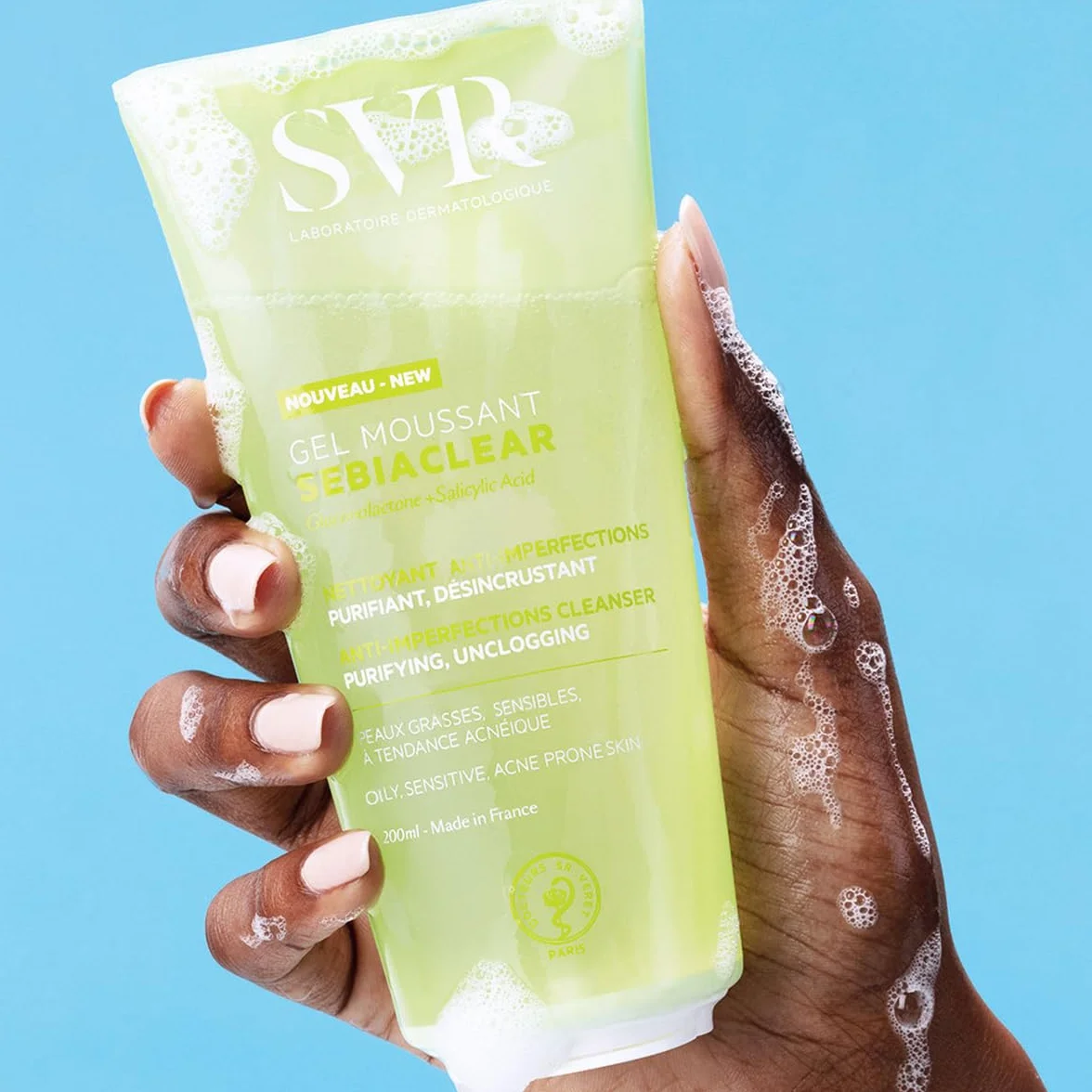 SVR Sebiaclear Gel Moussant Nettoyant purifiant anti-imperfections 200 ml Gluconolactone 4% acide salicylique 0.5%