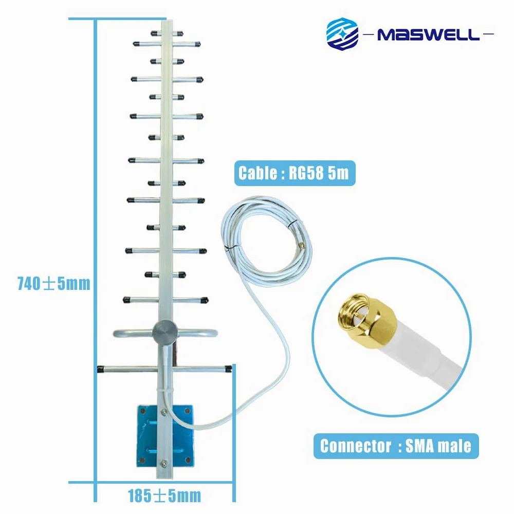 Maswell Antenne directionnelle Yagi 5G/4G à gain élevé – 12 dBi, 700–4000 MHz | Antenne externe pour routeurs et passerelles GSM LTE 4G 5G | pour Internet T-Mobile Home, Verizon, AT&T | Câble SMA de 5