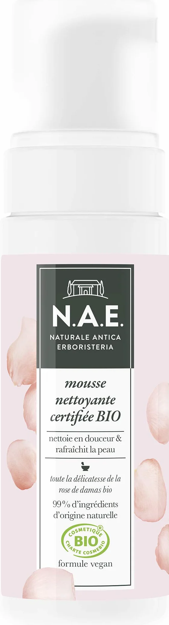 Mousse Démaquillante Nettoyante Visage Bio Enrichi en Eau de Rose de Damas Vegan 150 ml