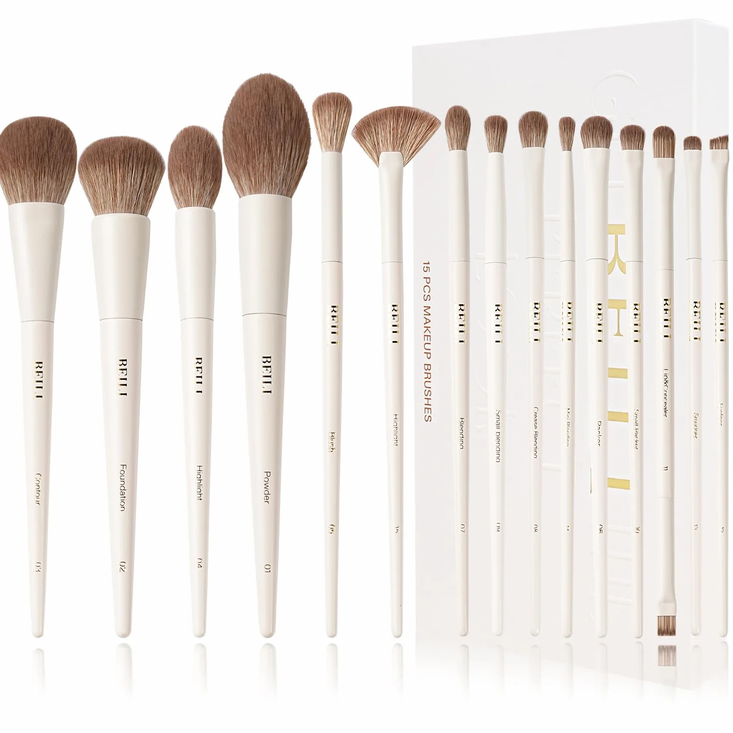 BEILI Pinceaux de Maquillage 15 PCS Set Professionnel Vegan Fond de Teint Fard à Paupières Correcteur Eyeliner