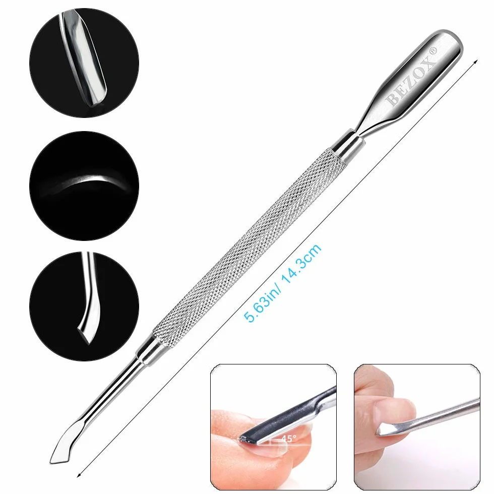 BEZOX Cuticule Coupe Repousse Pousse Pusher Spatule Pédicure Manucure Nail Art Soin Outils Ongles Acier Inoxydable