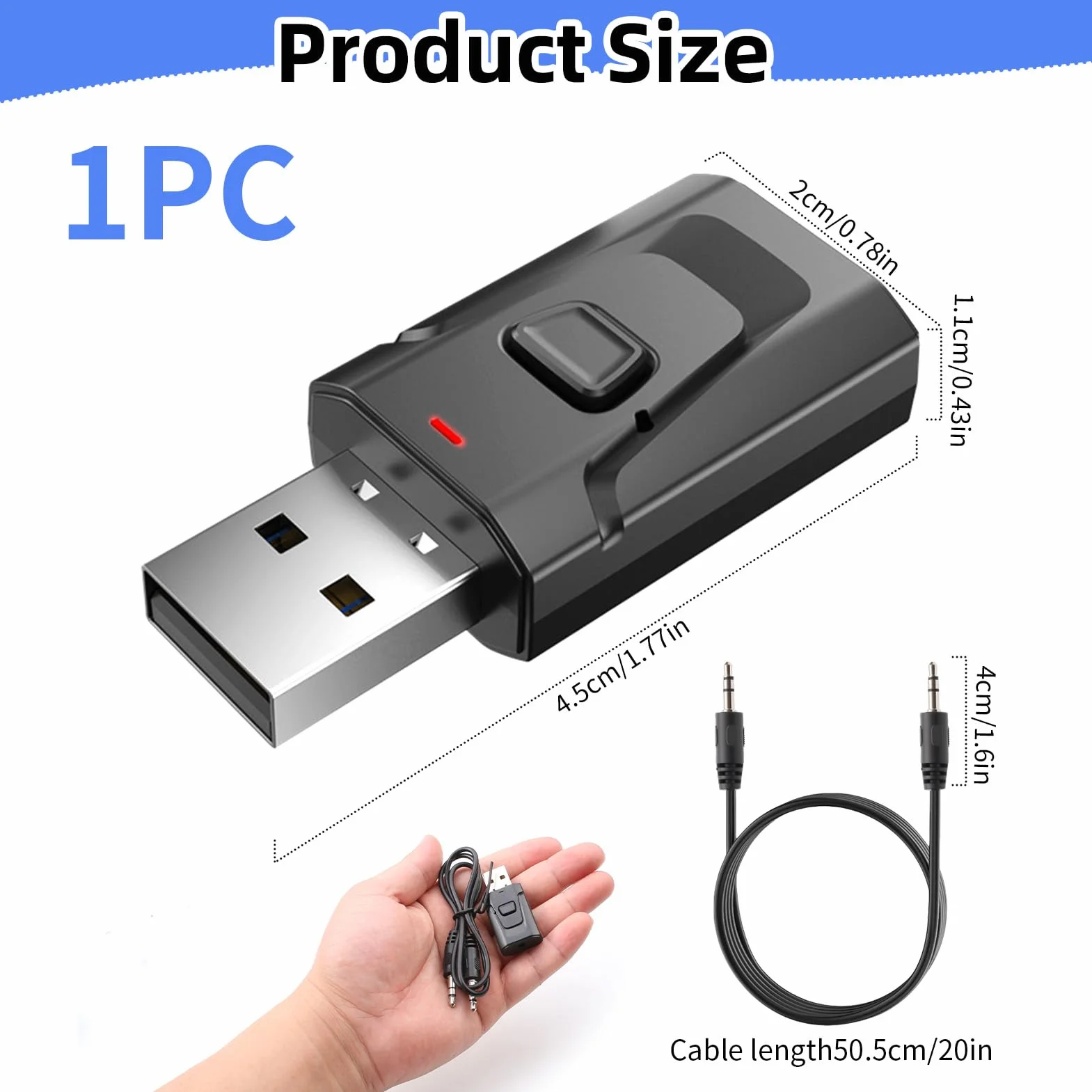 Adaptateur Bluetooth USB 5.0 2-en-1 Audio Stéréo sans Fil avec Prise Jack 3,5 mm