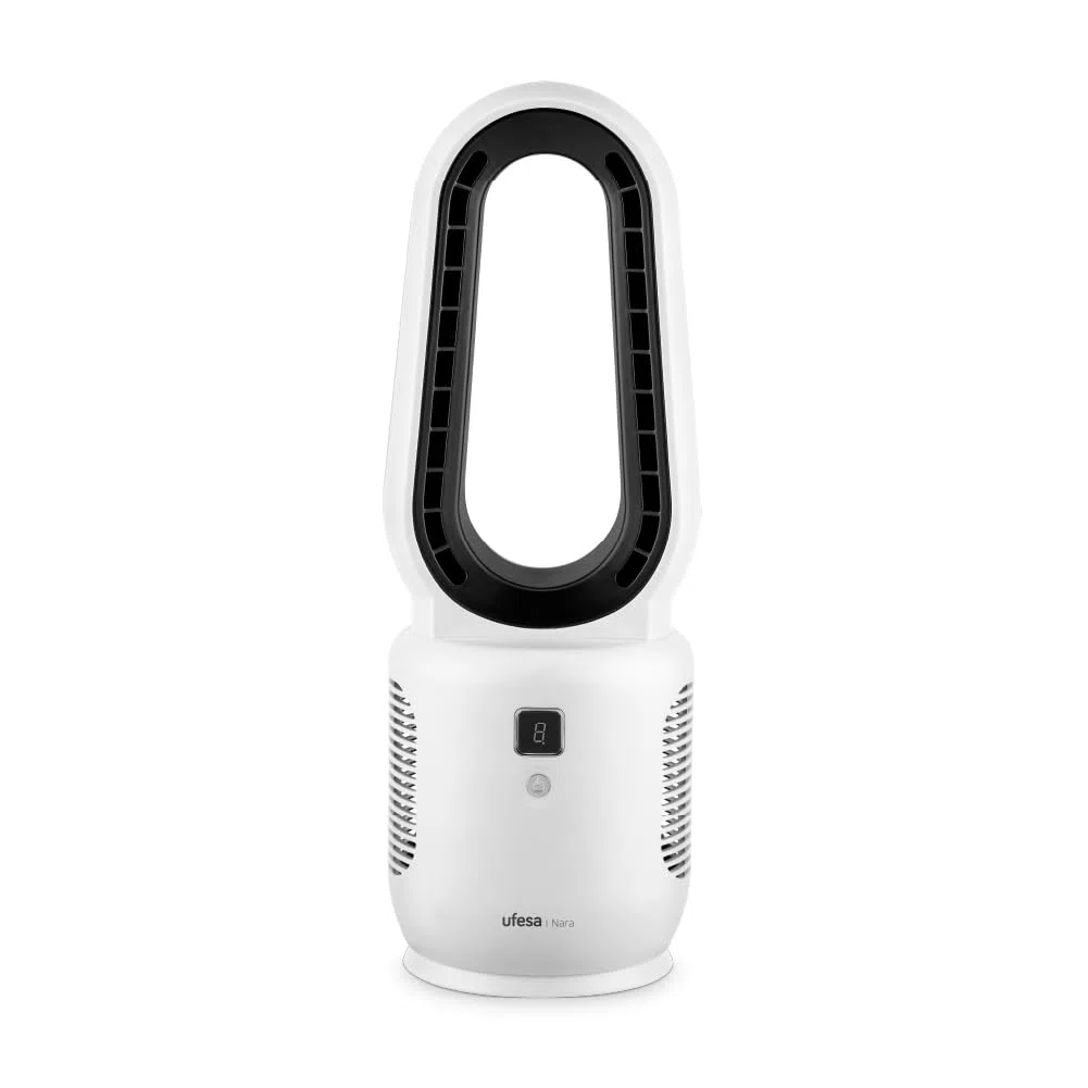 Ufesa Ventilateur de Table Sans Hélices Nara, Rechargeable, 10W, USB-C, 3 Vitesses, Écran LED, Batterie 2200 mAh, Utilisation avec ou sans Câble, Recharge Rapide, Compact