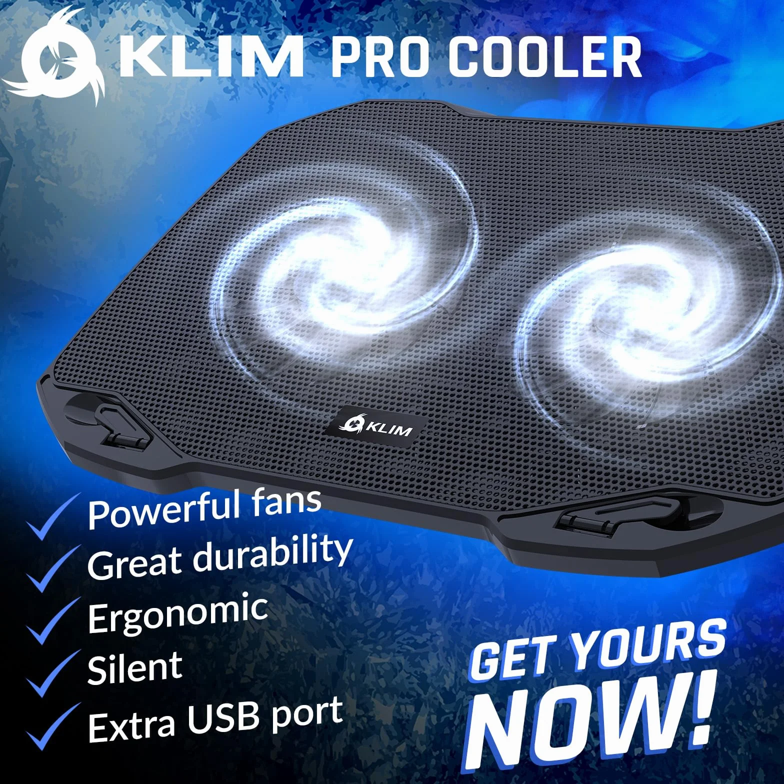 Klim Pro Refroidisseur Ventilateur Support PC Portable Transportable 10-15,6 Pouces USB Blanc