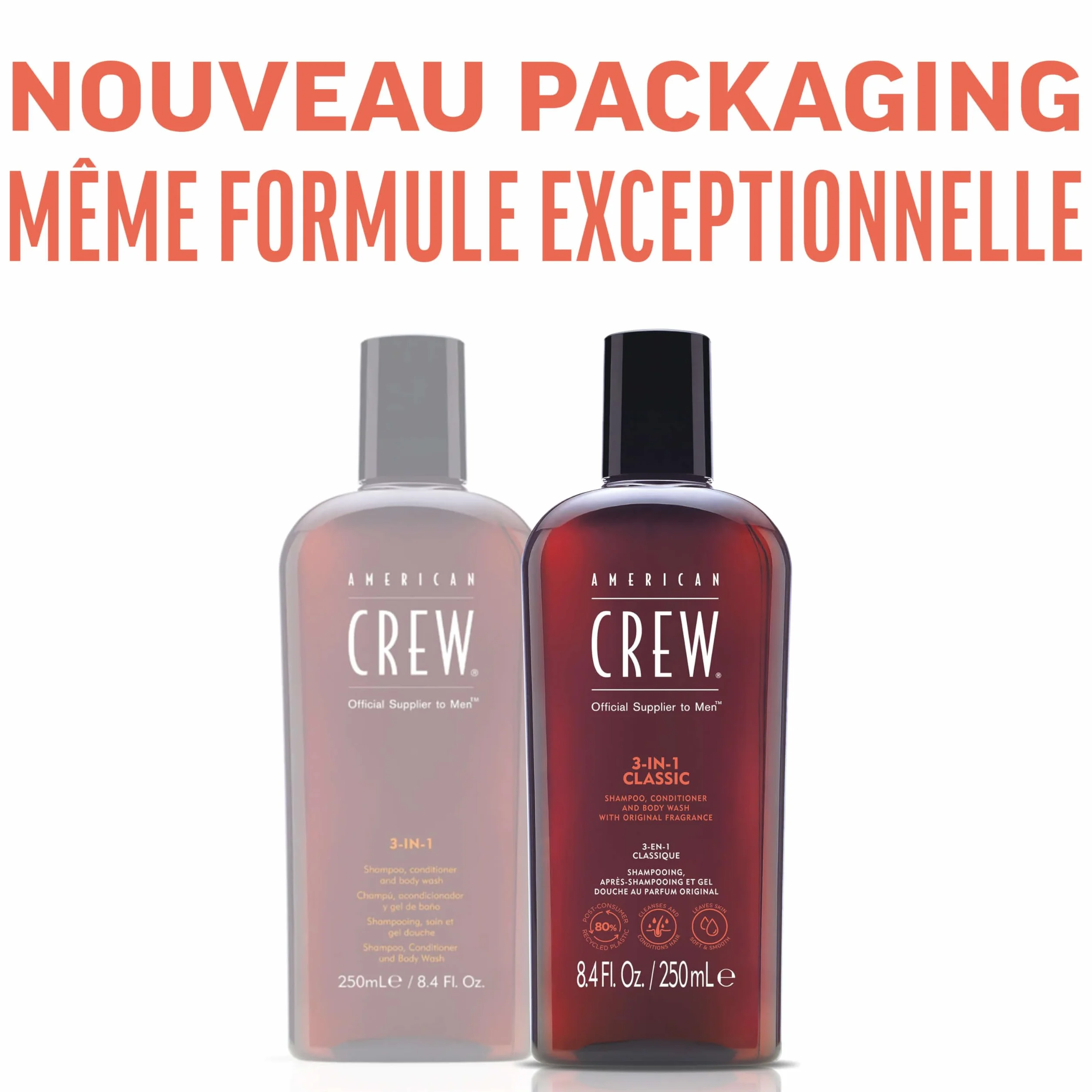 American Crew Shampoing 3 En 1 100ml Shampooing Après Shampoing Gel Douche Cheveux Corps Revitalisant Hydratant Apaisant