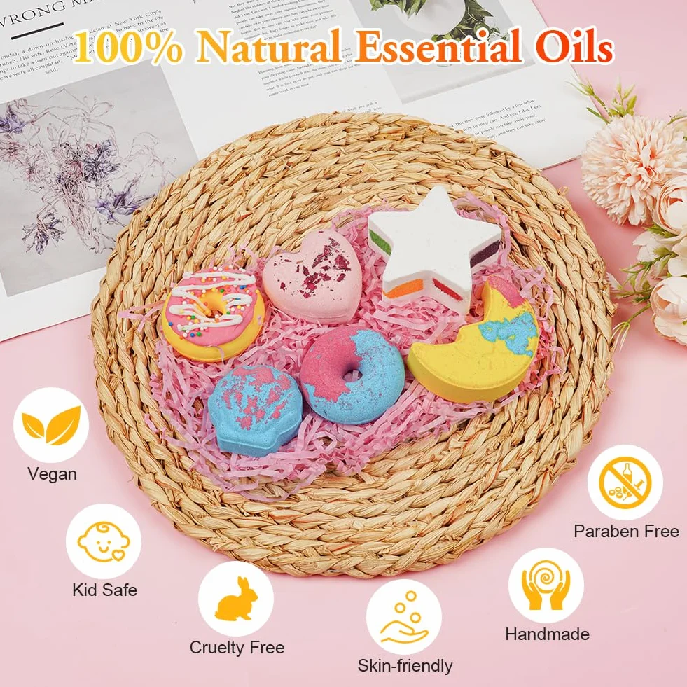 LOPHE Bombes de Bain 6 pcs Coffret Cadeau Boules de Bain Moussant aux Huiles Essentielles Végétalien Sans Cruauté