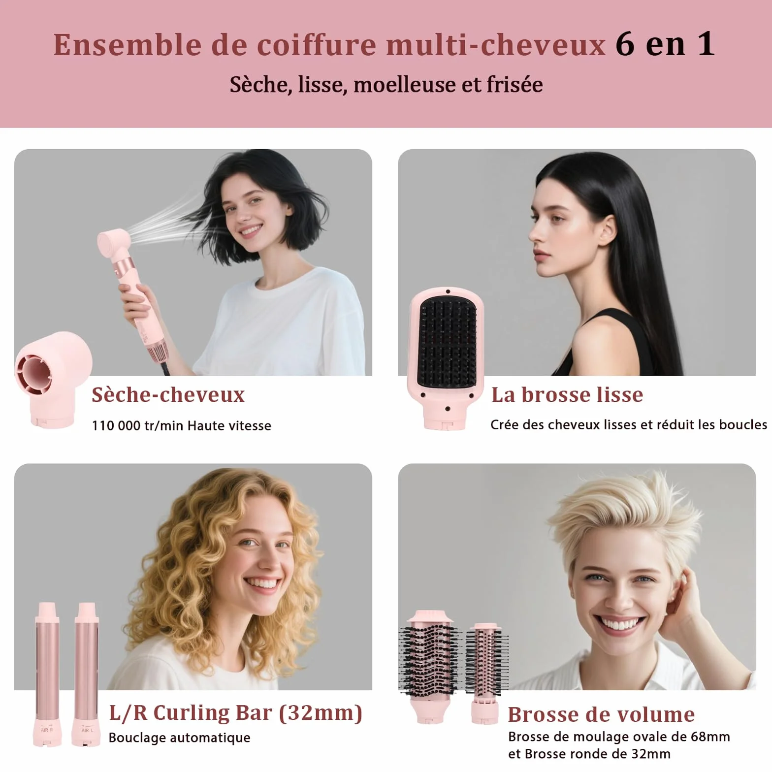 Sonew 6 en 1 FlexStyle Air Styling & Drying System, Séchoir Puissant avec Fer à Boucler Automatique