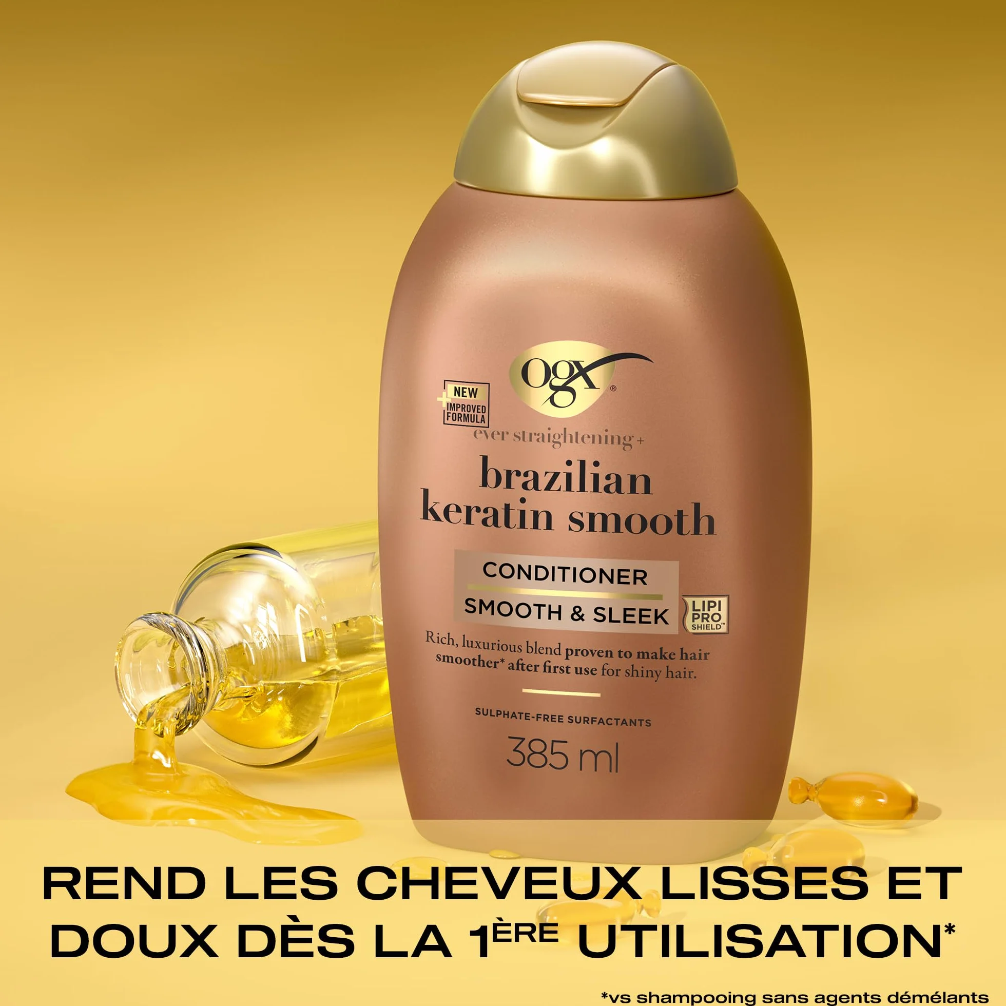 OGX Après-Shampooing Kératine Lissage Brésilien 385 ml Soin capillaire lissant sans sulfate sans parabène