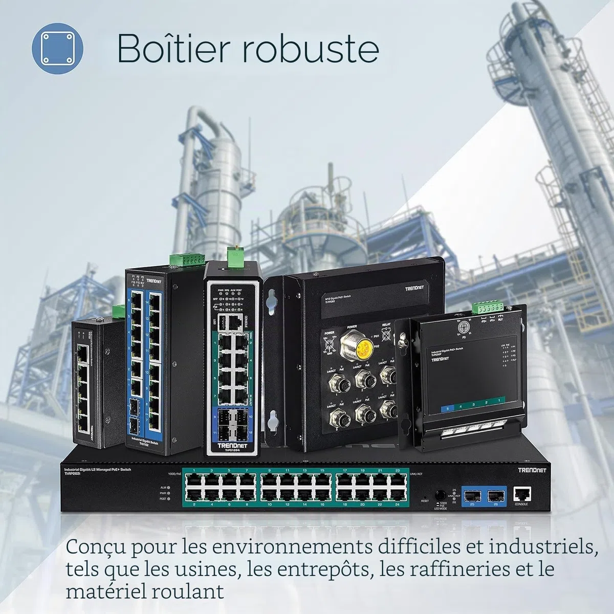 TRENDnet, TI-PG50, Commutateur Gigabit Industriel renforcé Non géré à 5 Ports, 10/100/1000 Mbps, commutateur sur Rail DIN, 4 Ports Gigabit PoE+, 1 Port Gigabit