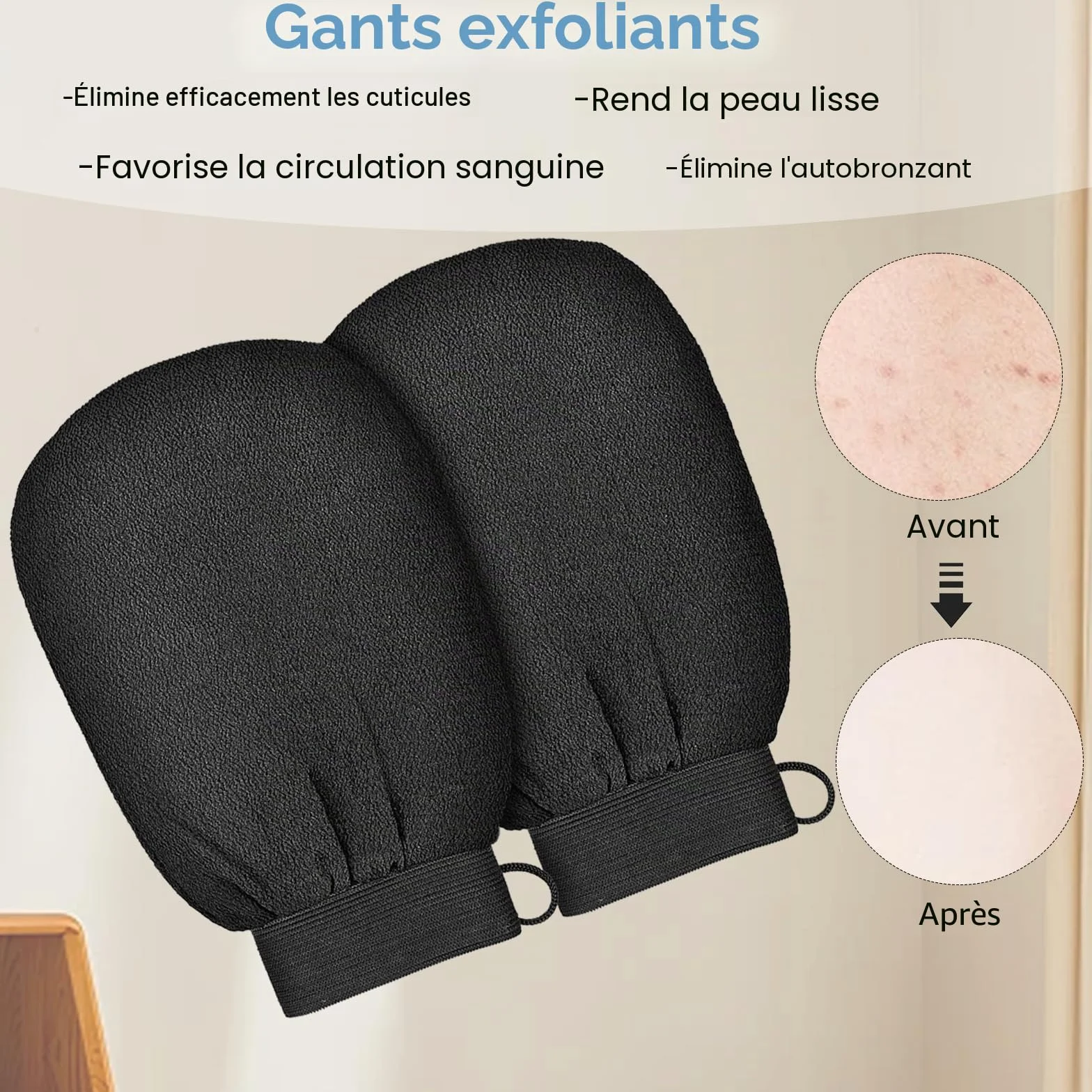 KEYRI Gant Exfoliant Corps 6 Pièces pour Femmes Hommes Enfant Doux Gants Gommage Corps Visage Noir