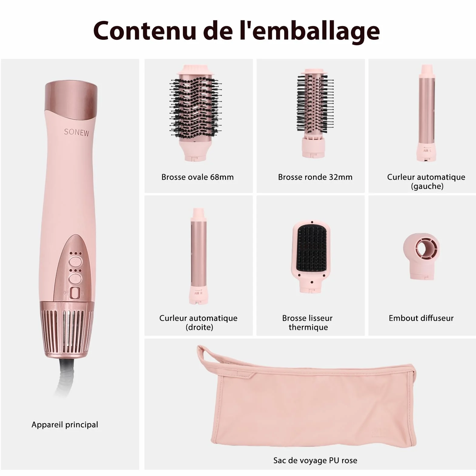 Sonew 6 en 1 FlexStyle Air Styling & Drying System, Séchoir Puissant avec Fer à Boucler Automatique