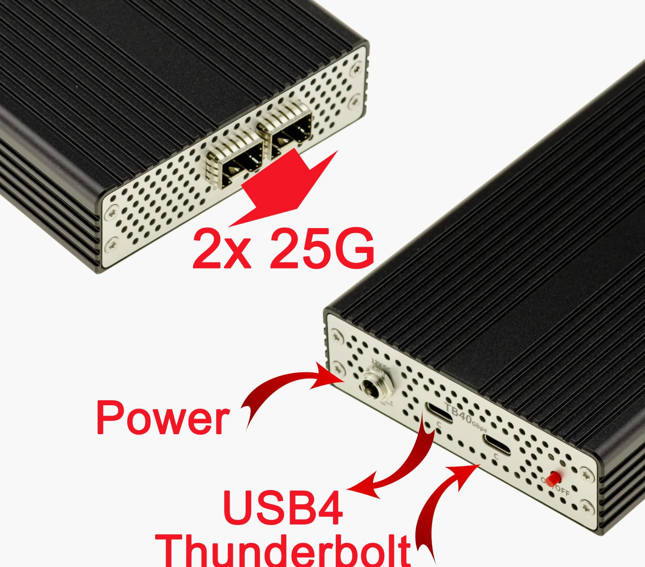 KALEA-INFORMATIQUE Cordon Thunderbolt USB4 40G vers 2 Ports SFP28 25G | Convertisseur USB4 ou Thunderbolt 3/4/5 vers fibre 25G SFP28 avec chipset Mellanox ConnectX-4Lx, chainage Daisy Chain