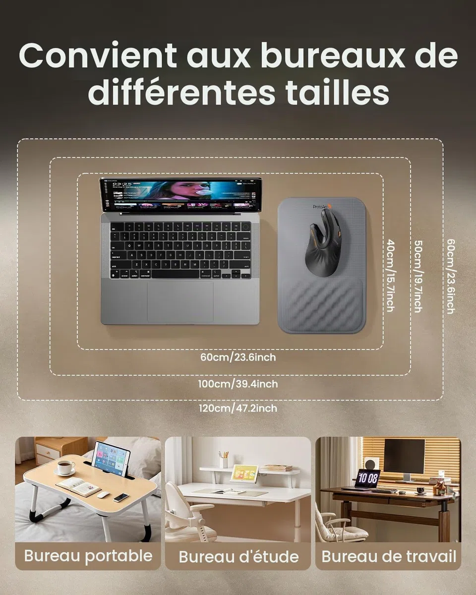 ProtoArc Tapis de Souris Ergonomique Repose-Poignet avec Fonction Massage, Base PU Antidérapante, Mousse Mémoire Forme Lycra, MP50 Gris - pour Ordi/Portable/Bureau