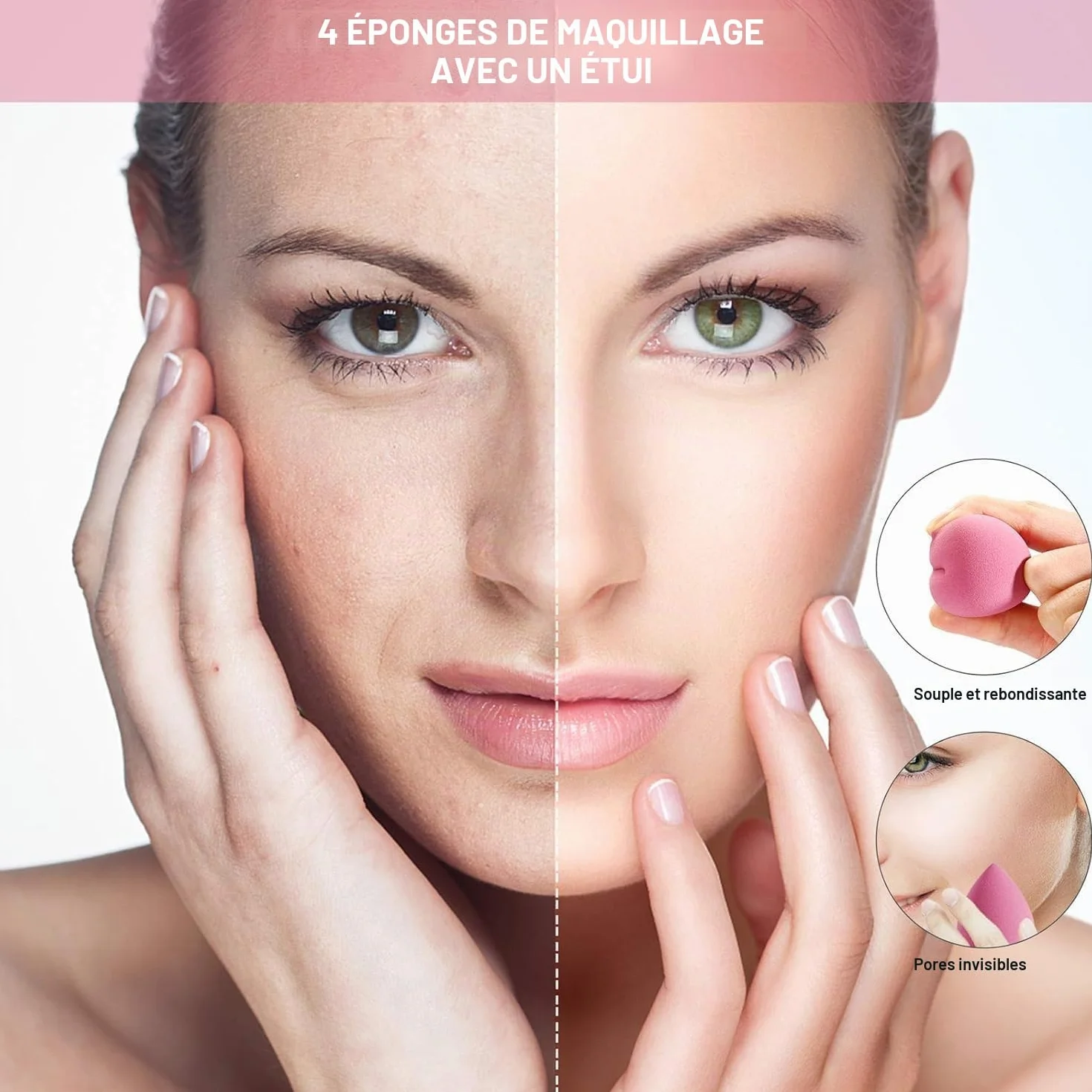 Lot de 4 éponges de maquillage sans latex pour fond de teint liquide